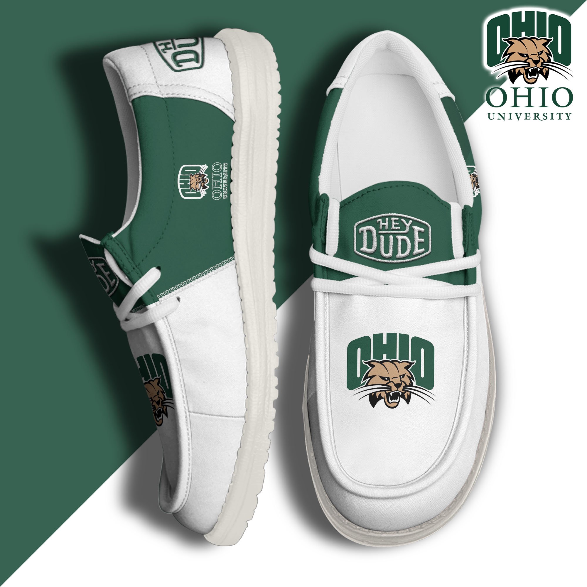 Ohio Bobcats White Hey Dude Canvas Loafer Shoes Custom Name, Shoes For Football Lovers, Sport Gifts ETRG-61620