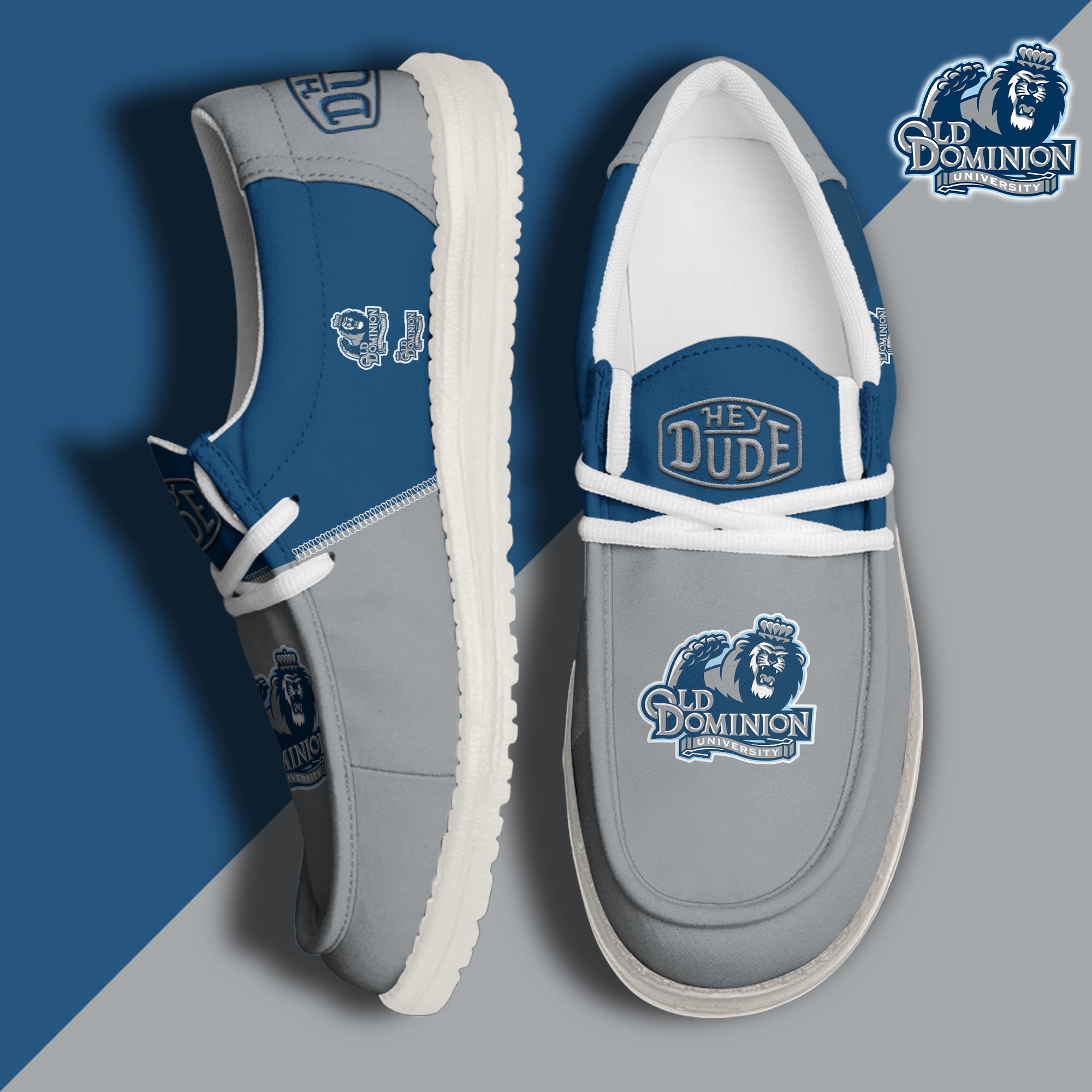 Old Dominion Monarchs White Hey Dude Canvas Loafer Shoes Custom Name, Shoes For Football Lovers, Sport Gifts ETRG-61620