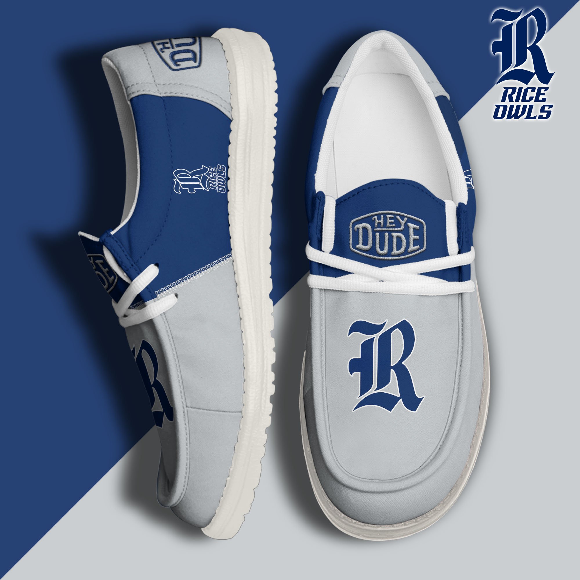 Rice Owls White Hey Dude Canvas Loafer Shoes Custom Name, Shoes For Football Lovers, Sport Gifts ETRG-61620