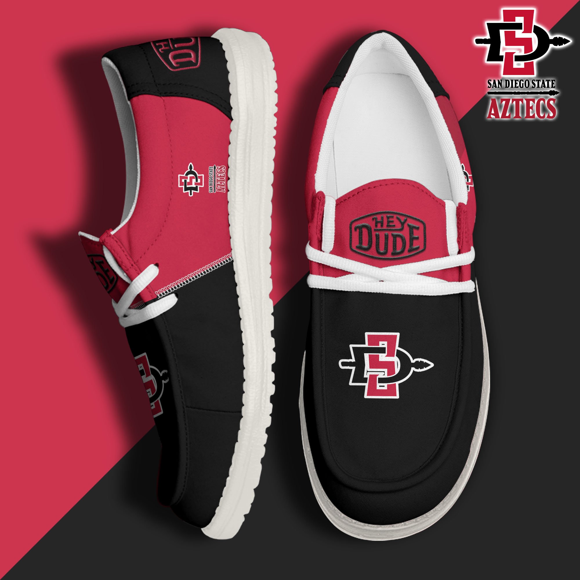 San Diego State Aztecs White Hey Dude Canvas Loafer Shoes Custom Name, Shoes For Football Lovers, Sport Gifts ETRG-61620