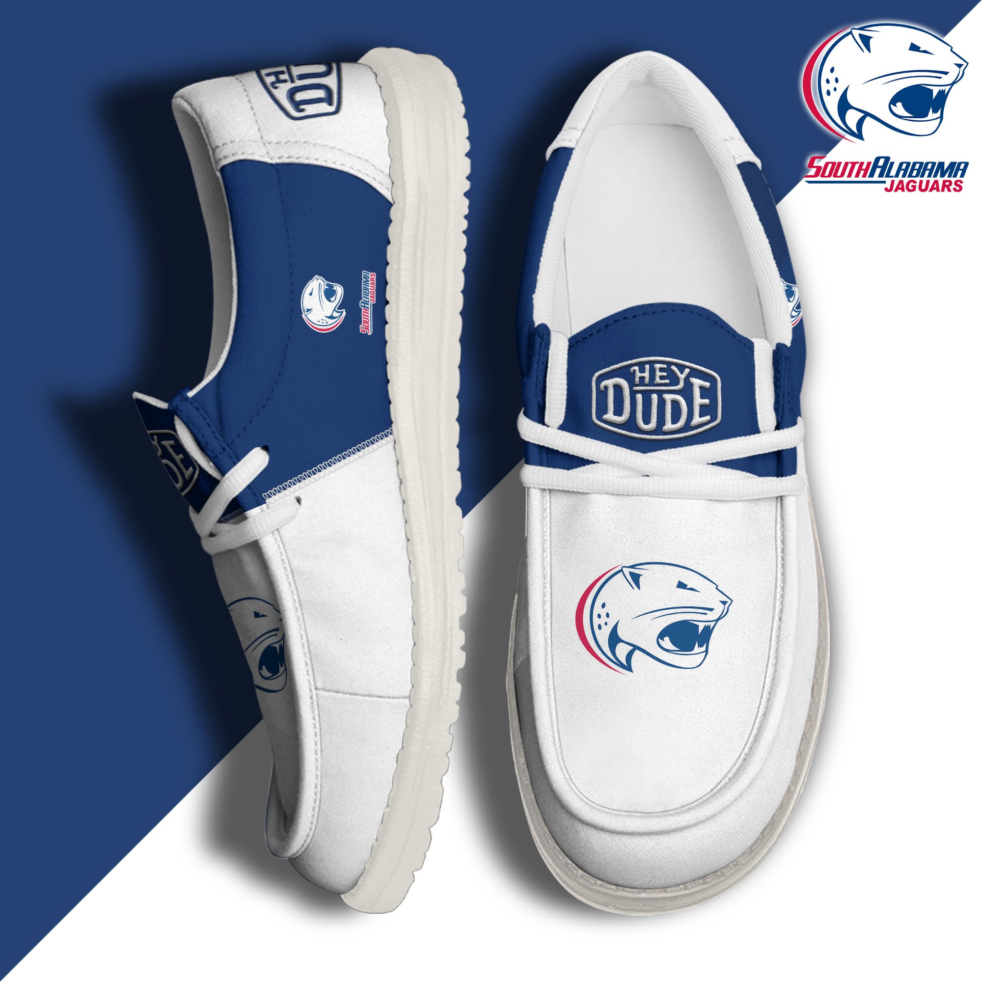 South Alabama Jaguars White Hey Dude Canvas Loafer Shoes Custom Name, Shoes For Football Lovers, Sport Gifts ETRG-61620