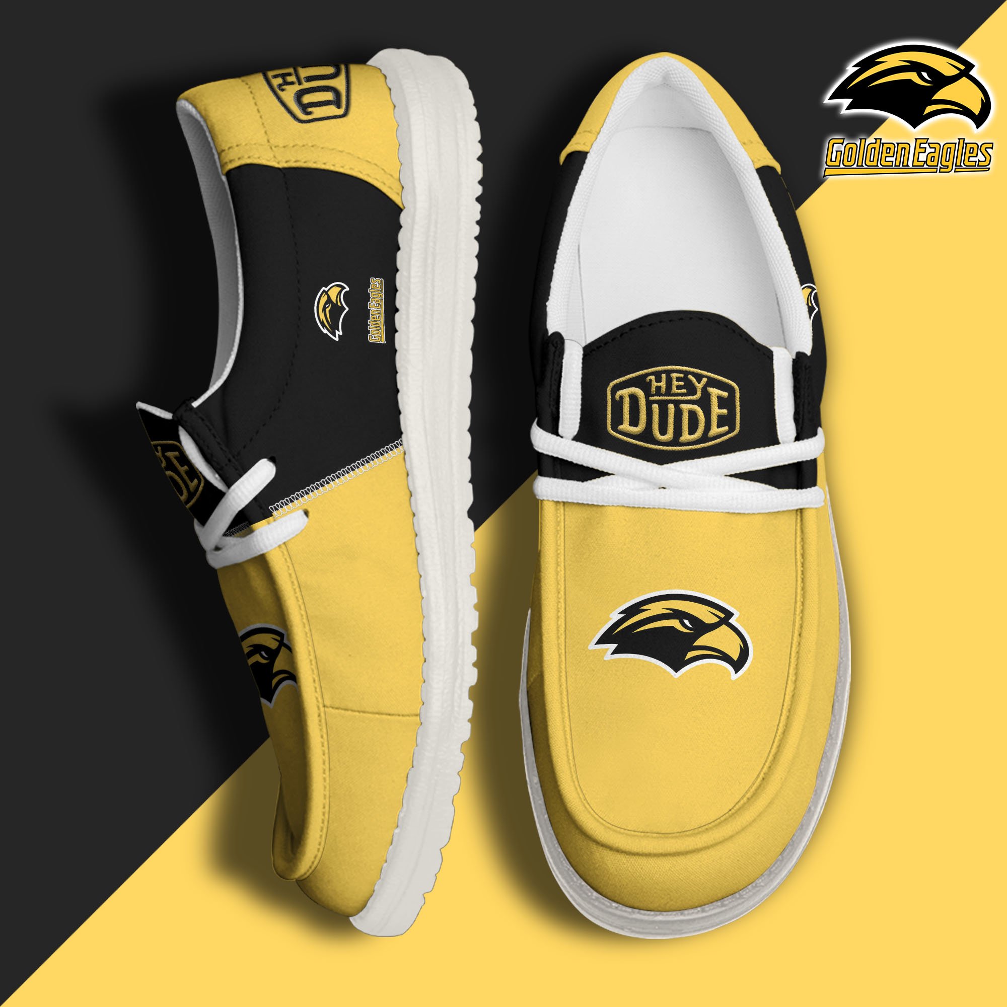 Southern Miss Golden Eagles White Hey Dude Canvas Loafer Shoes Custom Name, Shoes For Football Lovers, Sport Gifts ETRG-61620