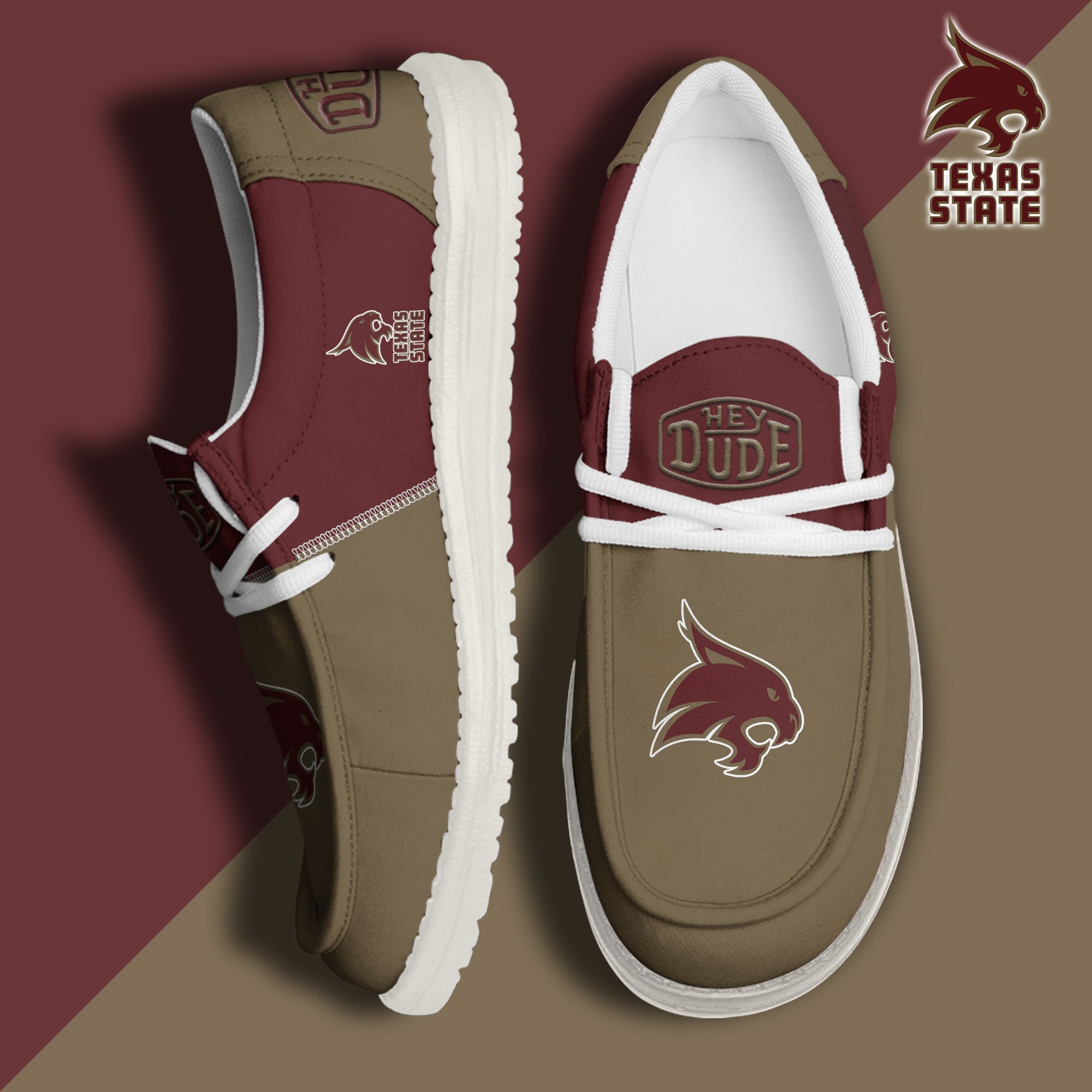 Texas State Bobcats White Hey Dude Canvas Loafer Shoes Custom Name, Shoes For Football Lovers, Sport Gifts ETRG-61620