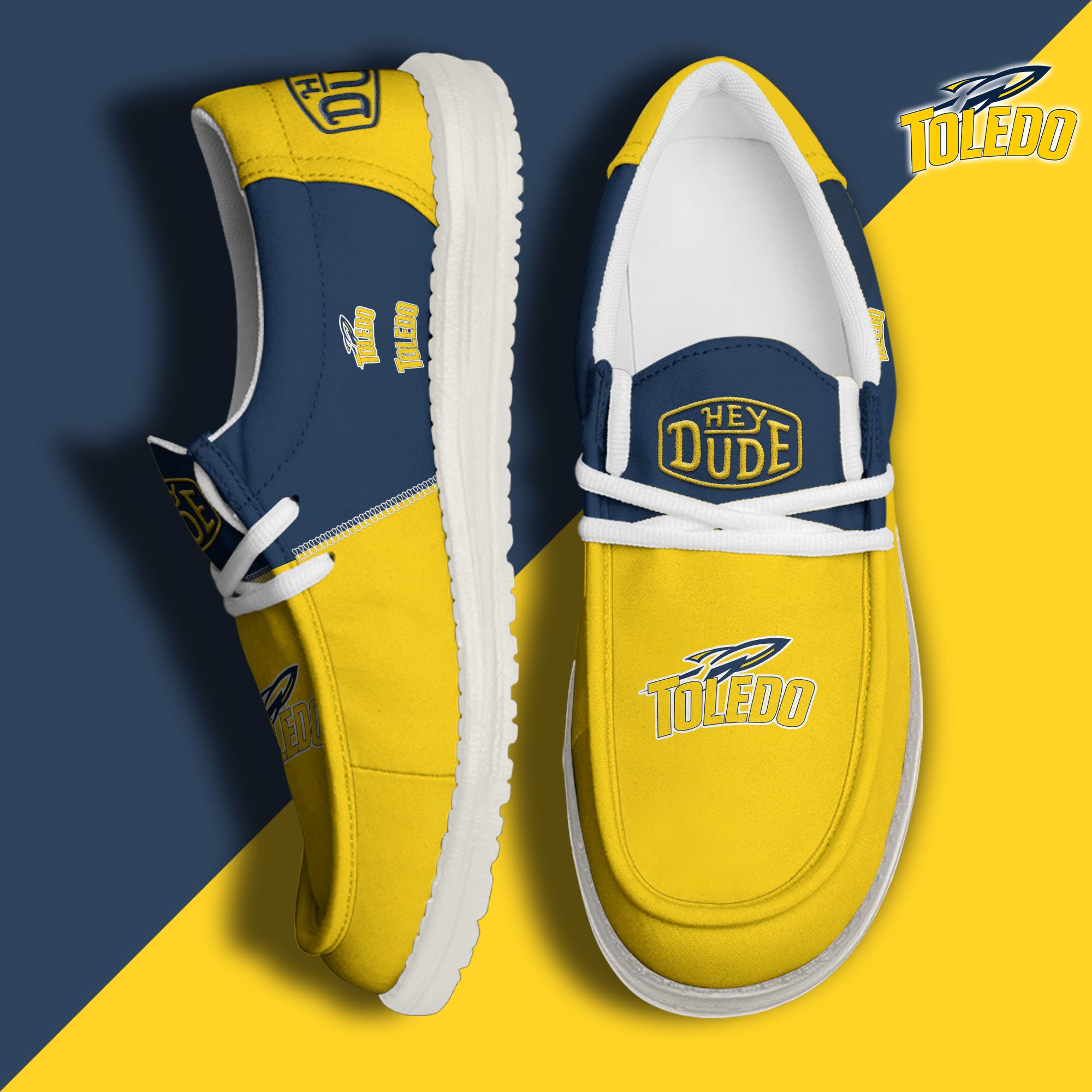 Toledo Rockets White Hey Dude Canvas Loafer Shoes Custom Name, Shoes For Football Lovers, Sport Gifts ETRG-61620