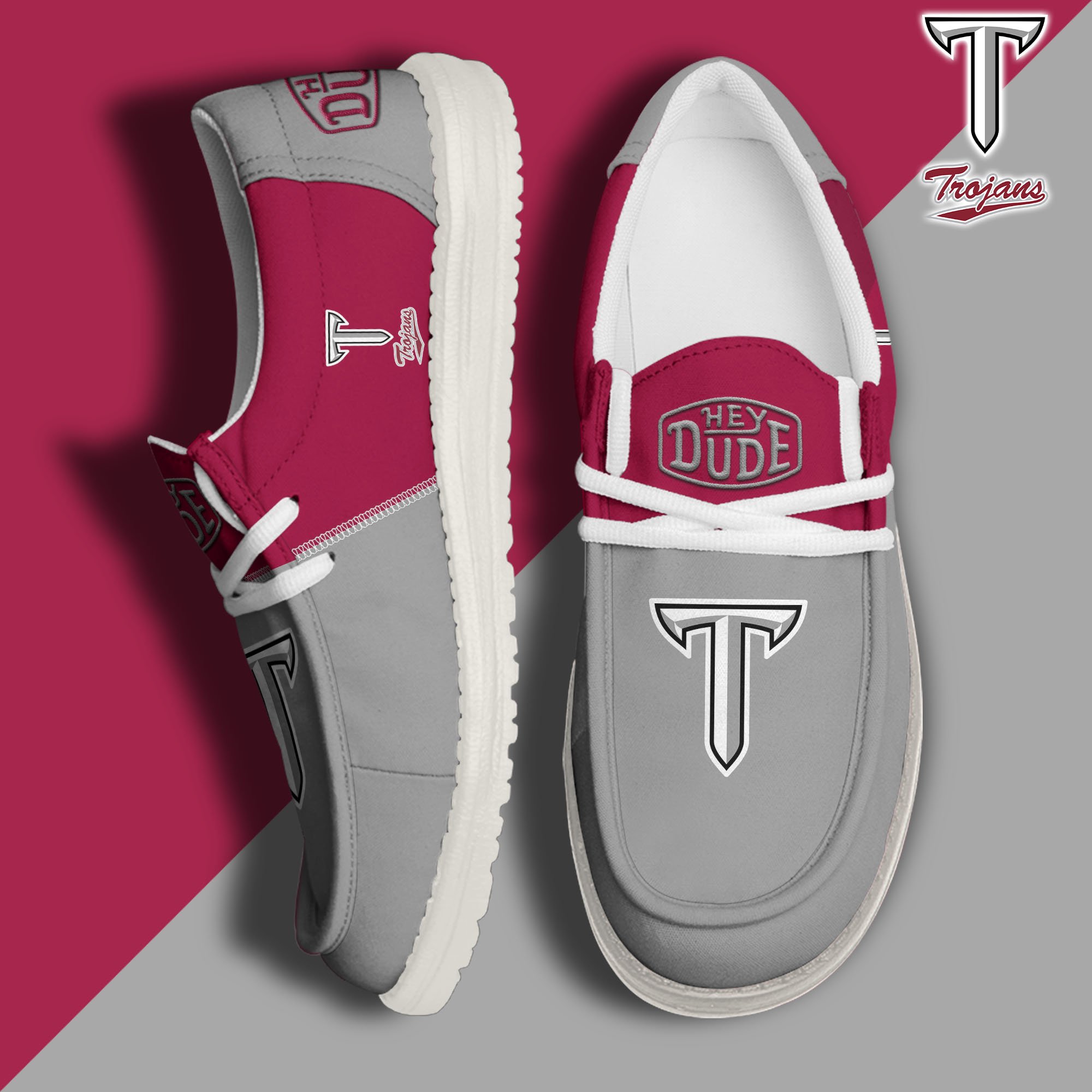 Troy Trojans White Hey Dude Canvas Loafer Shoes Custom Name, Shoes For Football Lovers, Sport Gifts ETRG-61620