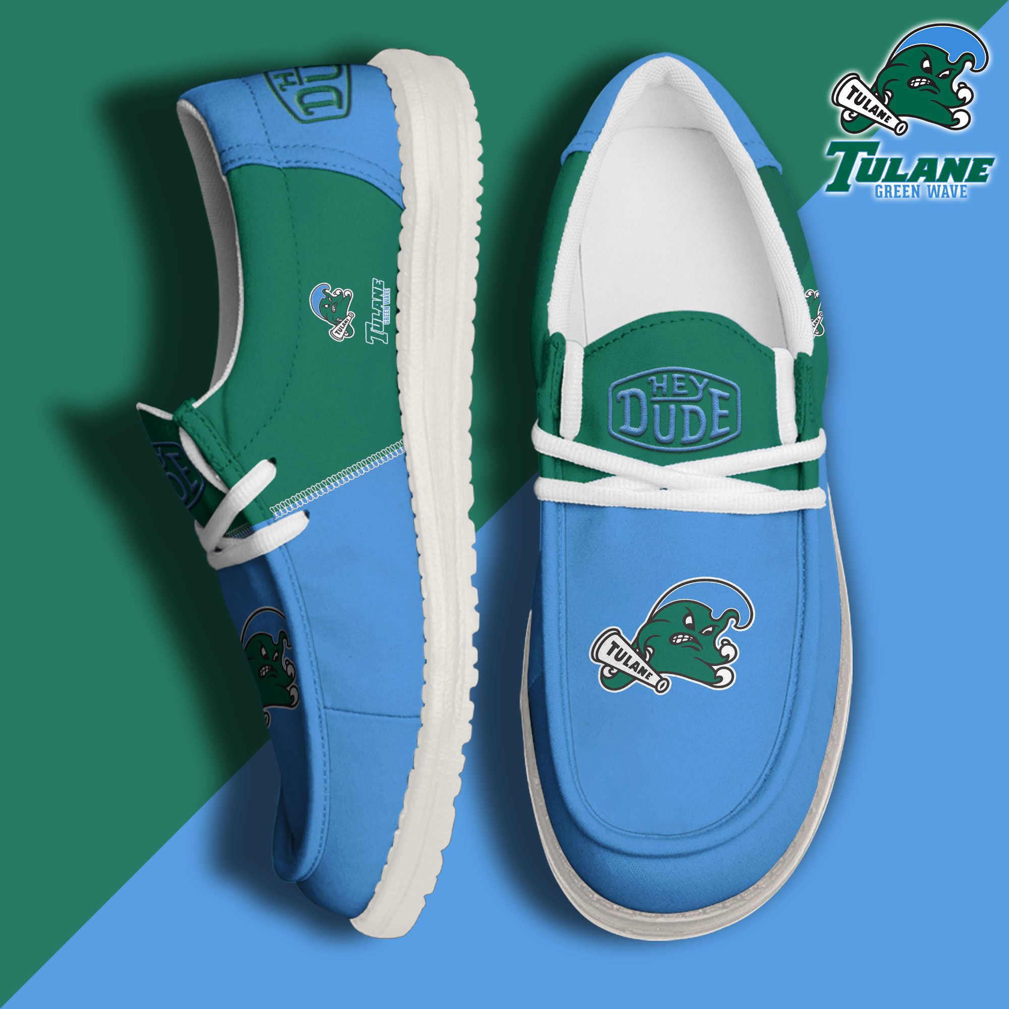 Tulane Green Wave White Hey Dude Canvas Loafer Shoes Custom Name, Shoes For Football Lovers, Sport Gifts ETRG-61620