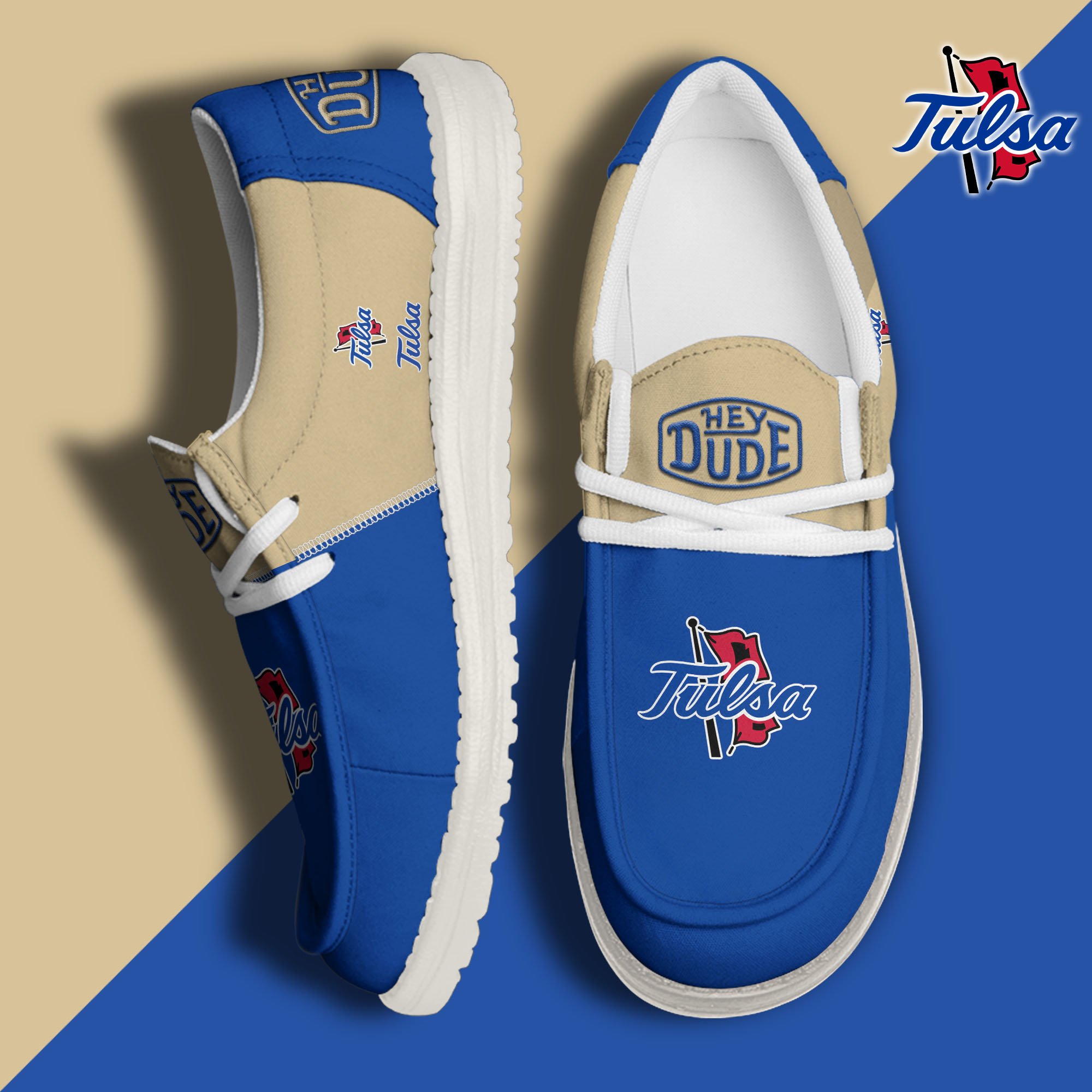 Tulsa Golden Hurricane White Hey Dude Canvas Loafer Shoes Custom Name, Shoes For Football Lovers, Sport Gifts ETRG-61620