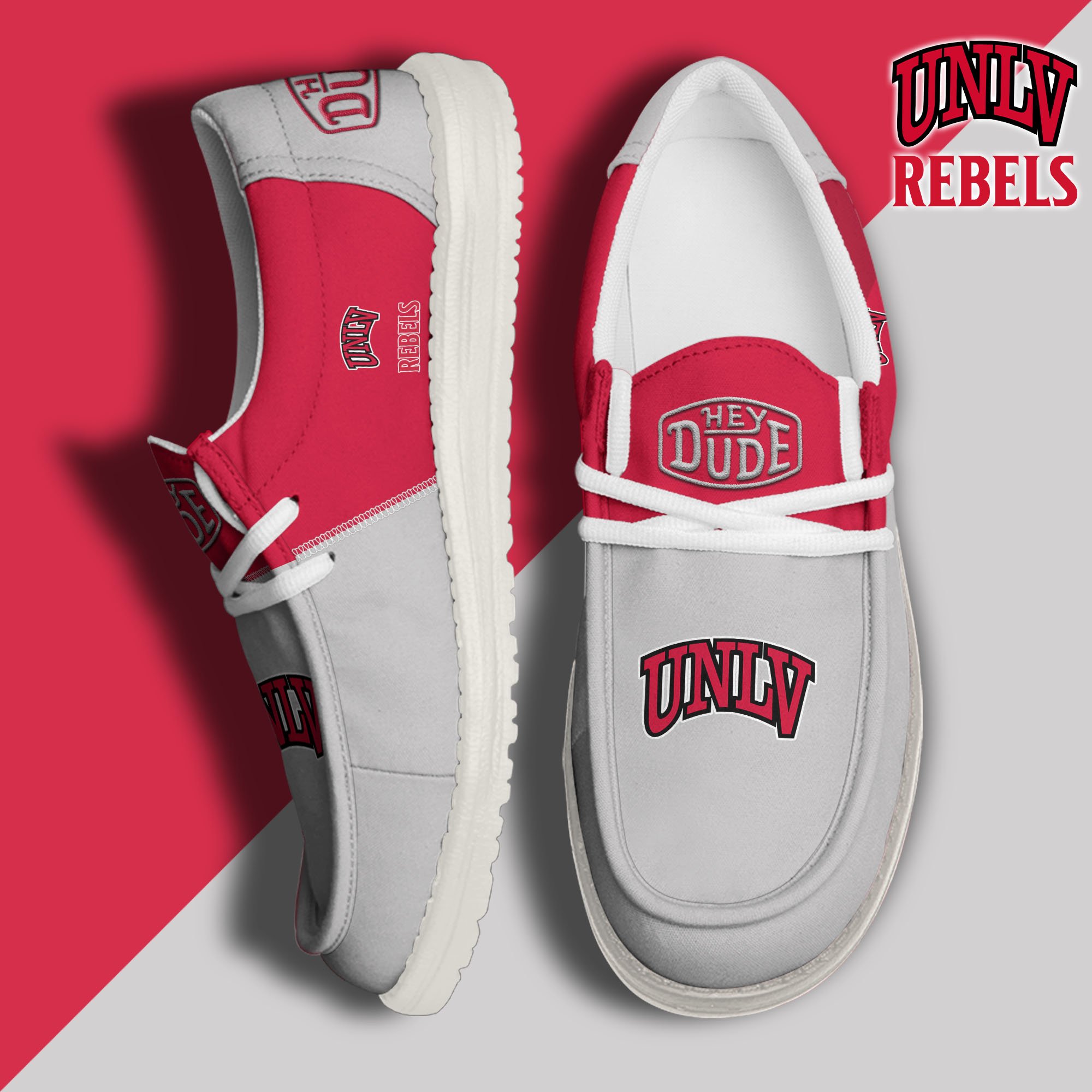 UNLV Rebels White Hey Dude Canvas Loafer Shoes Custom Name, Shoes For Football Lovers, Sport Gifts ETRG-61620