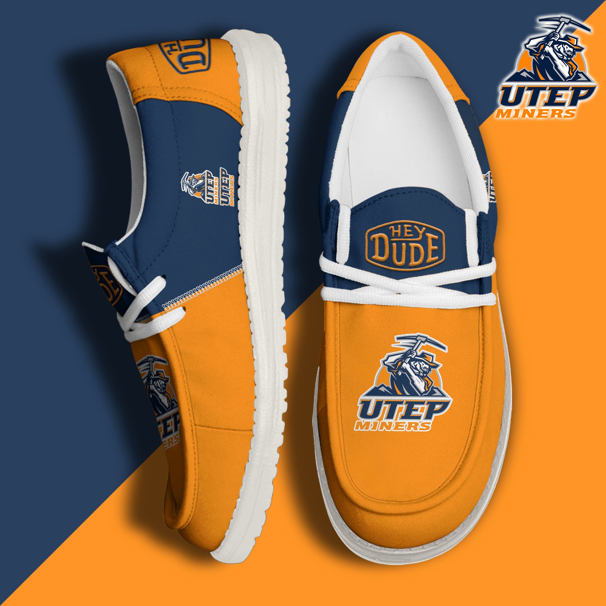 UTEP Miners White Hey Dude Canvas Loafer Shoes Custom Name, Shoes For Football Lovers, Sport Gifts ETRG-61620