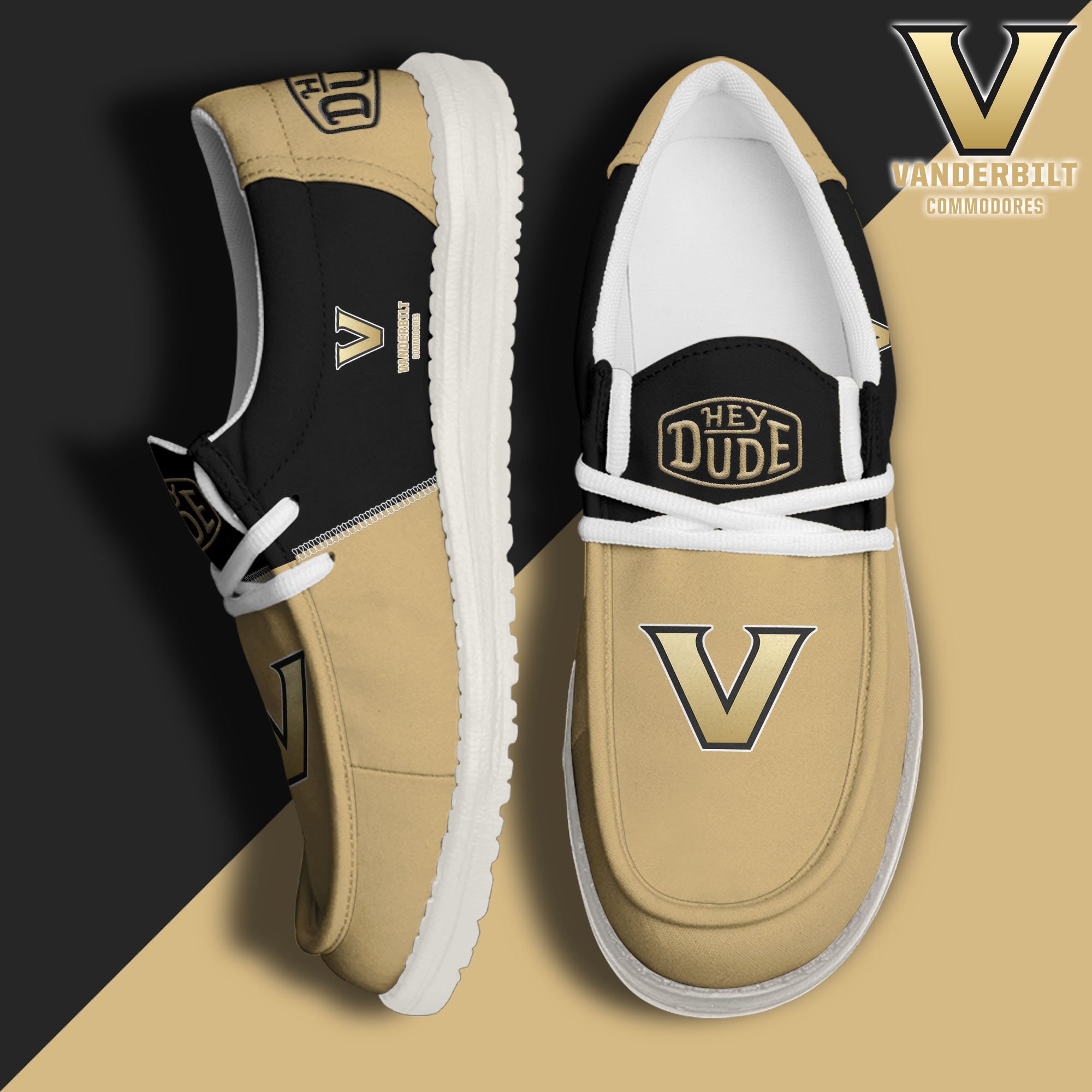 Vanderbilt Commodores White Hey Dude Canvas Loafer Shoes Custom Name, Shoes For Football Lovers, Sport Gifts ETRG-61620