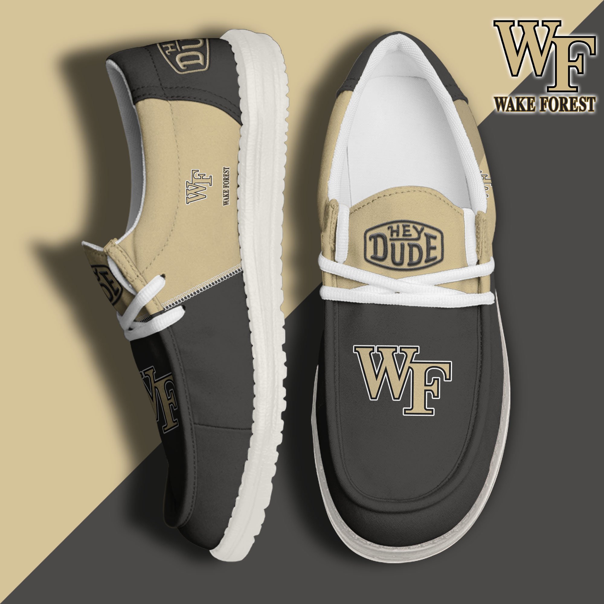 Wake Forest Demon Deacons White Hey Dude Canvas Loafer Shoes Custom Name, Shoes For Football Lovers, Sport Gifts ETRG-61620