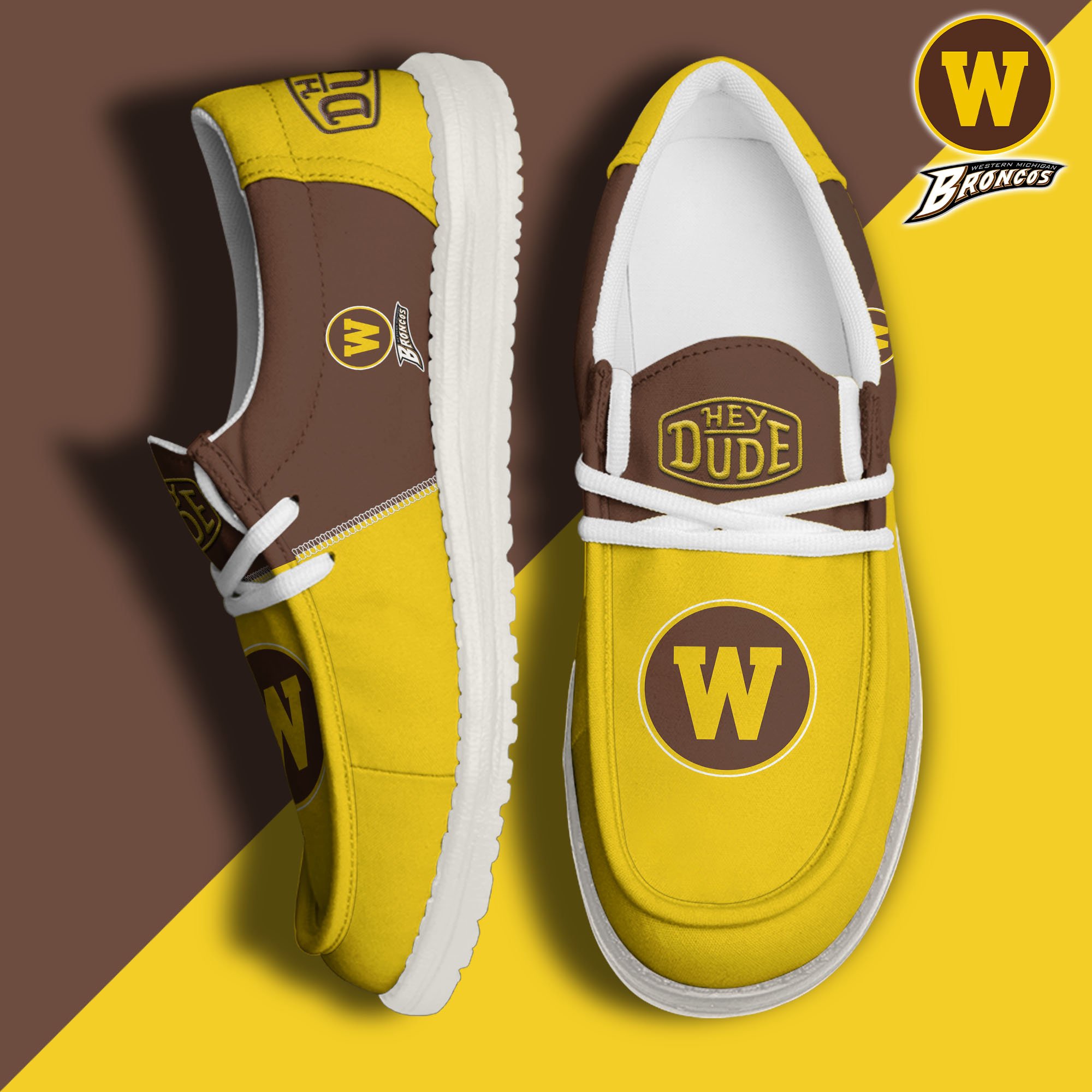 Western Michigan Broncos White Hey Dude Canvas Loafer Shoes Custom Name, Shoes For Football Lovers, Sport Gifts ETRG-61620