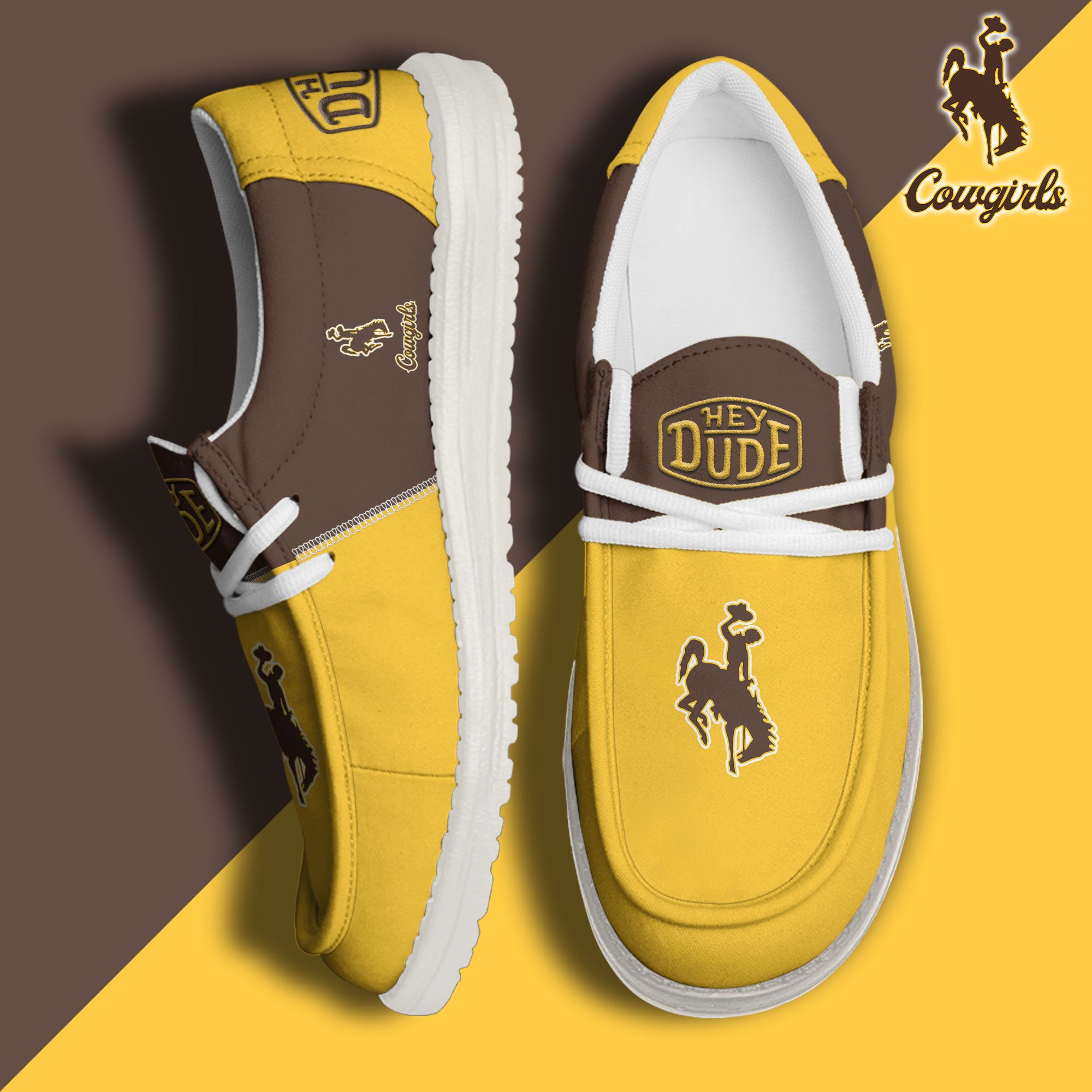 Wyoming Cowboys White Hey Dude Canvas Loafer Shoes Custom Name, Shoes For Football Lovers, Sport Gifts ETRG-61620