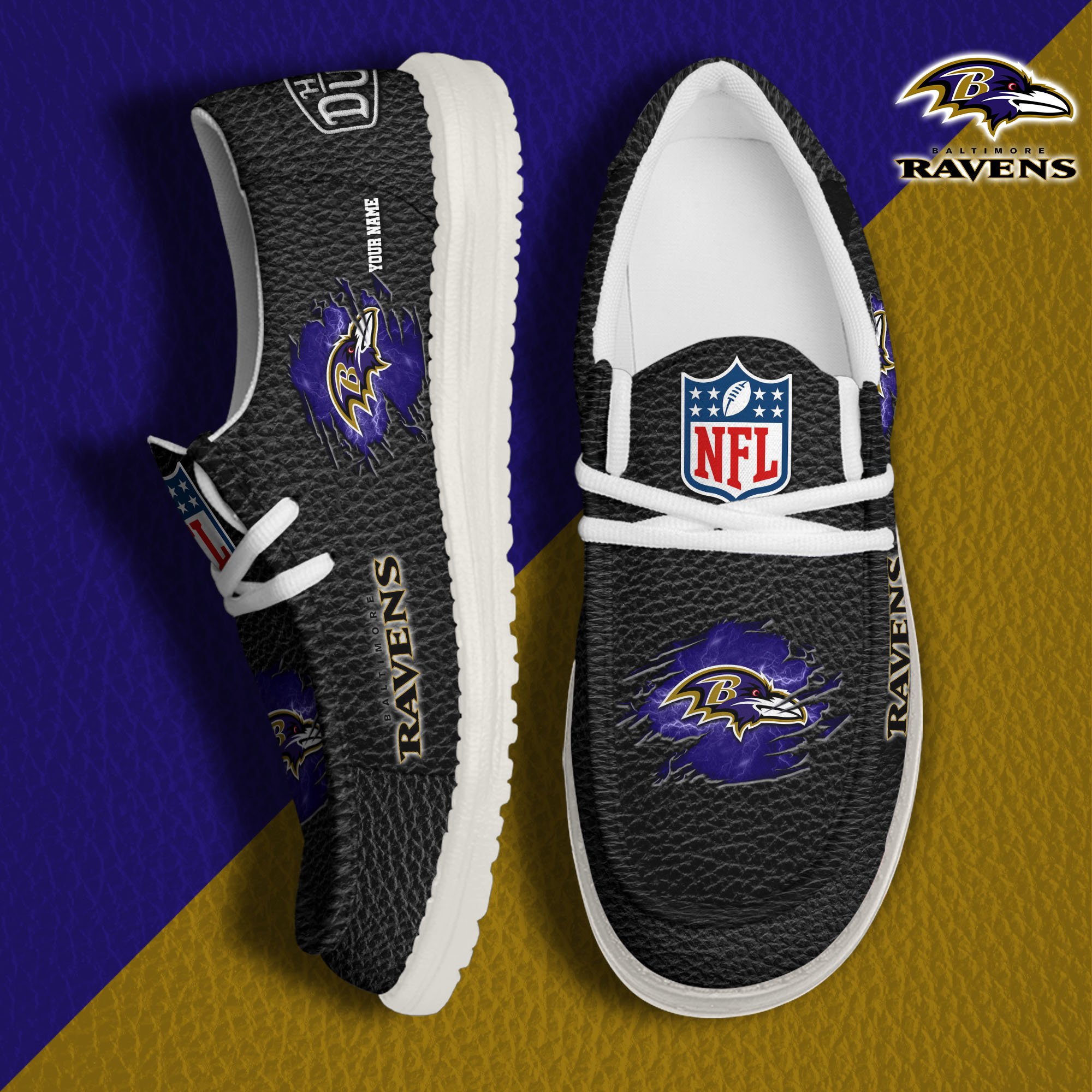 Baltimore Ravens Hey Dude Canvas Loafer Shoes 2024 Version Custom Your Name, Sport Shoes For Lovers, Sport Team Shoes ETRG-61671