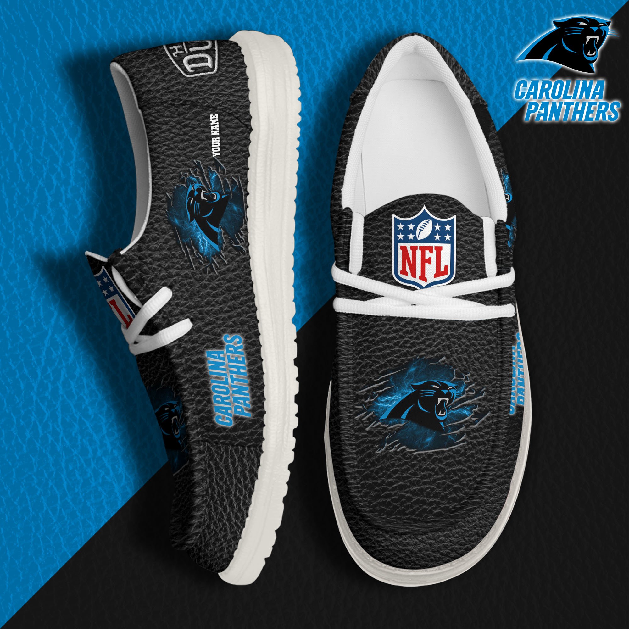 Carolina Panthers Hey Dude Canvas Loafer Shoes 2024 Version Custom Your Name, Sport Shoes For Lovers, Sport Team Shoes ETRG-61671