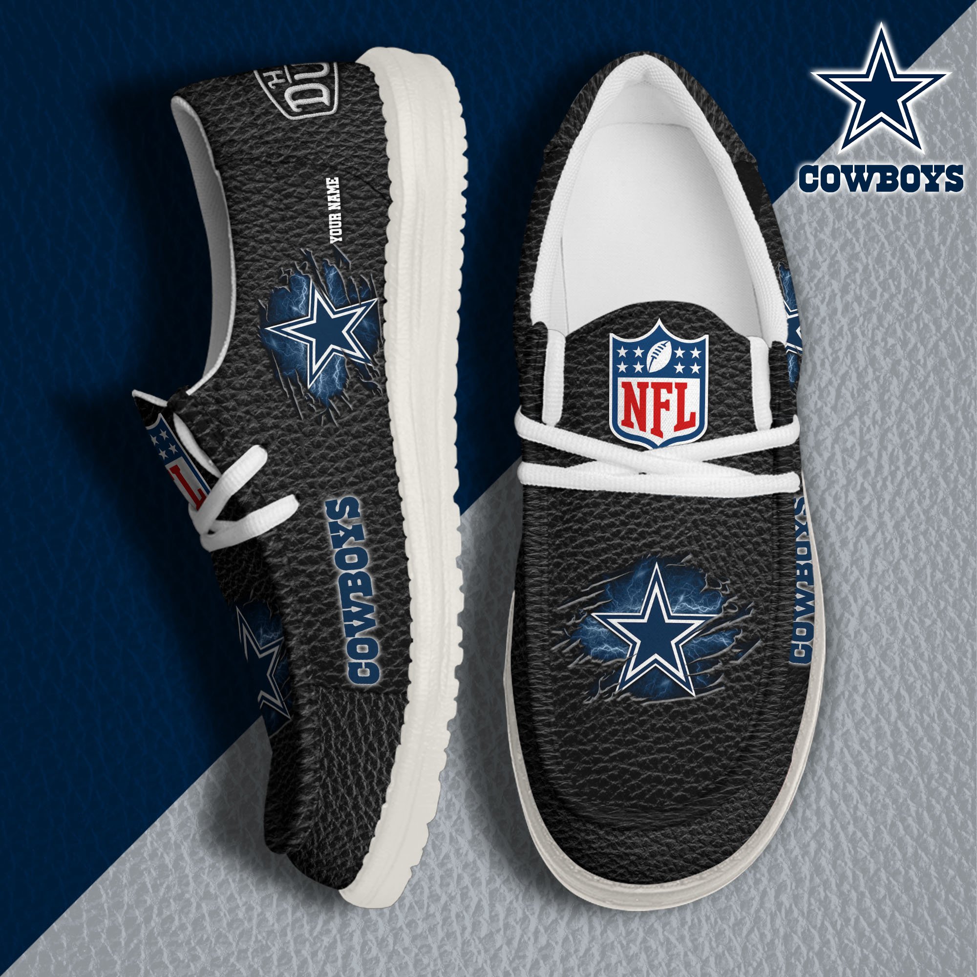 01 Dallas Cowboys Hey Dude Canvas Loafer Shoes 2024 Version Custom Your Name, Sport Shoes For Lovers, Sport Team Shoes ETRG-61671