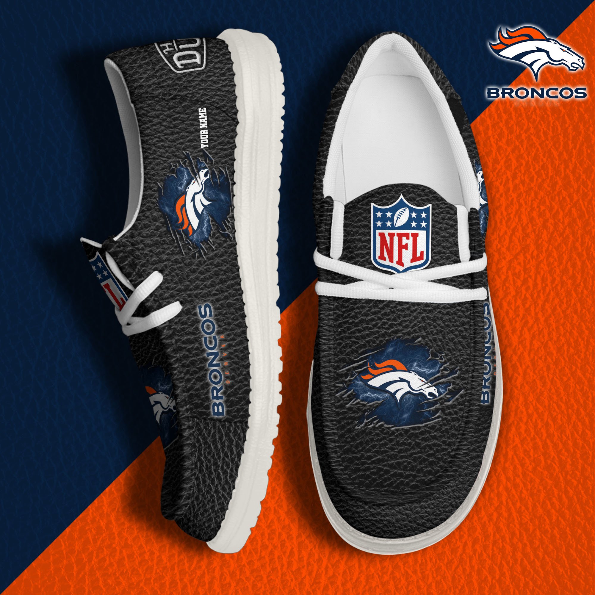 Denver Broncos Hey Dude Canvas Loafer Shoes 2024 Version Custom Your Name, Sport Shoes For Lovers, Sport Team Shoes ETRG-61671