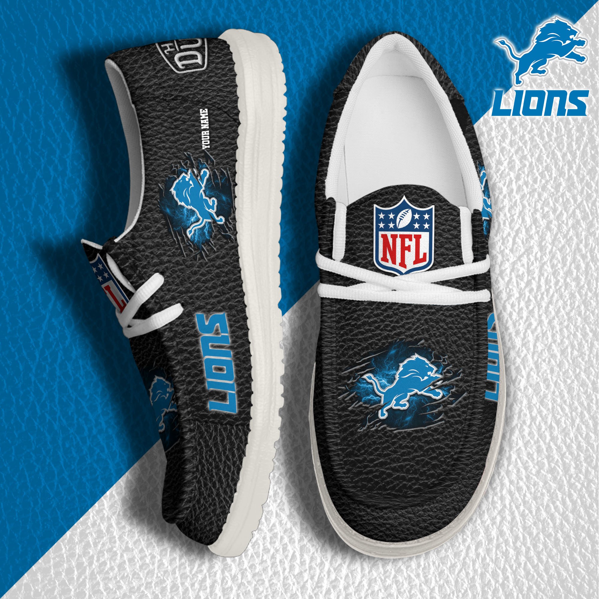 Detroit Lions Hey Dude Canvas Loafer Shoes 2024 Version Custom Your Name, Sport Shoes For Lovers, Sport Team Shoes ETRG-61671