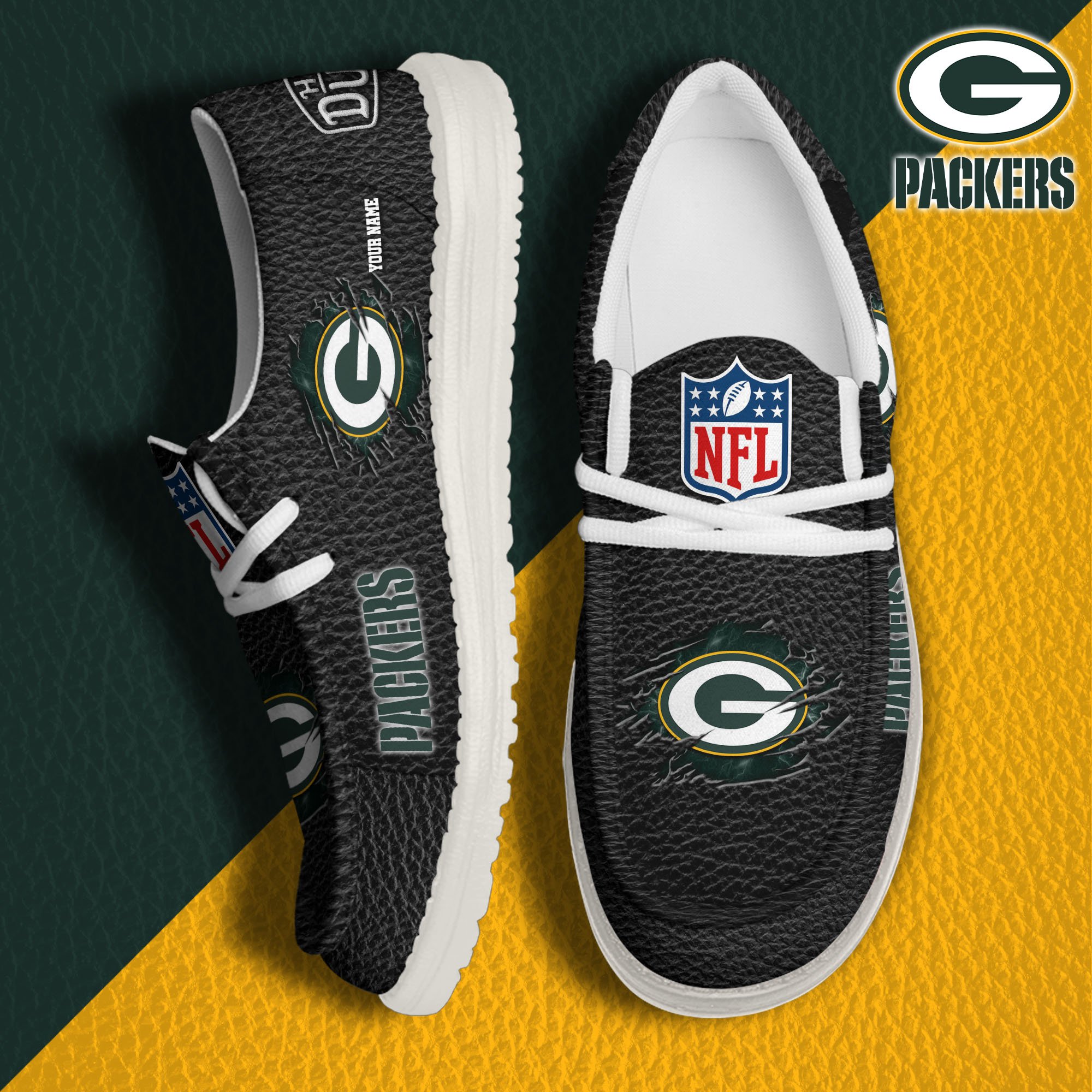 01 Green Bay Packers Hey Dude Canvas Loafer Shoes 2024 Version Custom Your Name, Sport Shoes For Lovers, Sport Team Shoes ETRG-61671