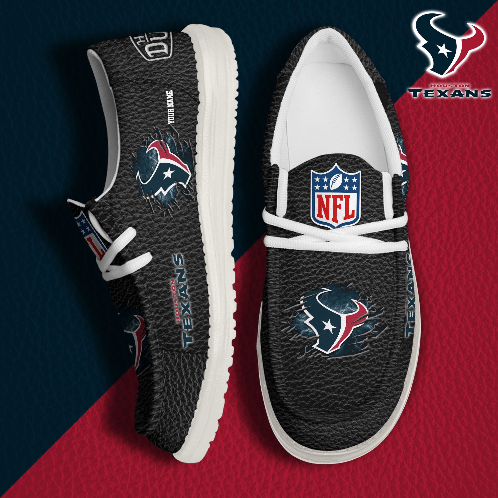 Houston Texans Hey Dude Canvas Loafer Shoes 2024 Version Custom Your Name, Sport Shoes For Lovers, Sport Team Shoes ETRG-61671