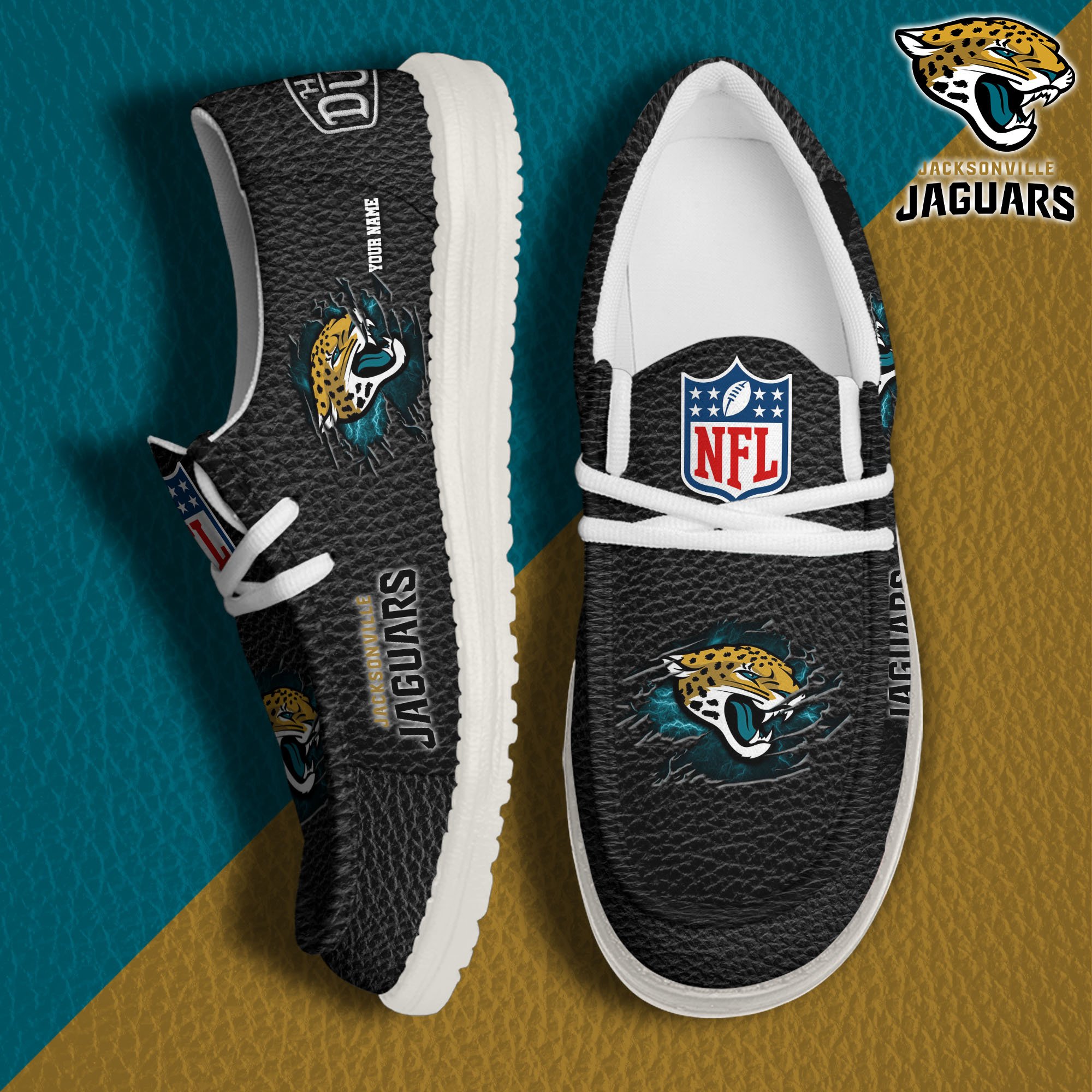 Jacksonville Jaguars Hey Dude Canvas Loafer Shoes 2024 Version Custom Your Name, Sport Shoes For Lovers, Sport Team Shoes ETRG-61671