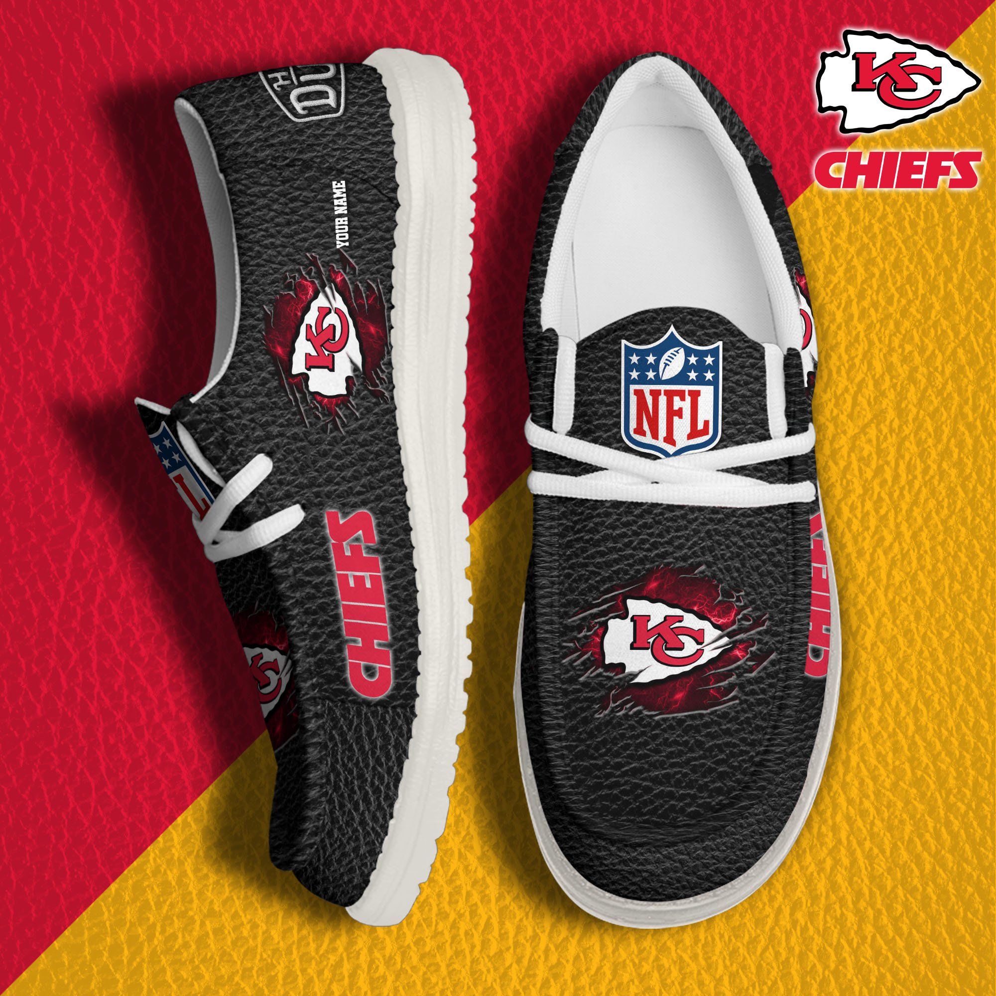 01 Kansas City Chiefs Hey Dude Canvas Loafer Shoes 2024 Version Custom Your Name, Sport Shoes For Lovers, Sport Team Shoes ETRG-61671