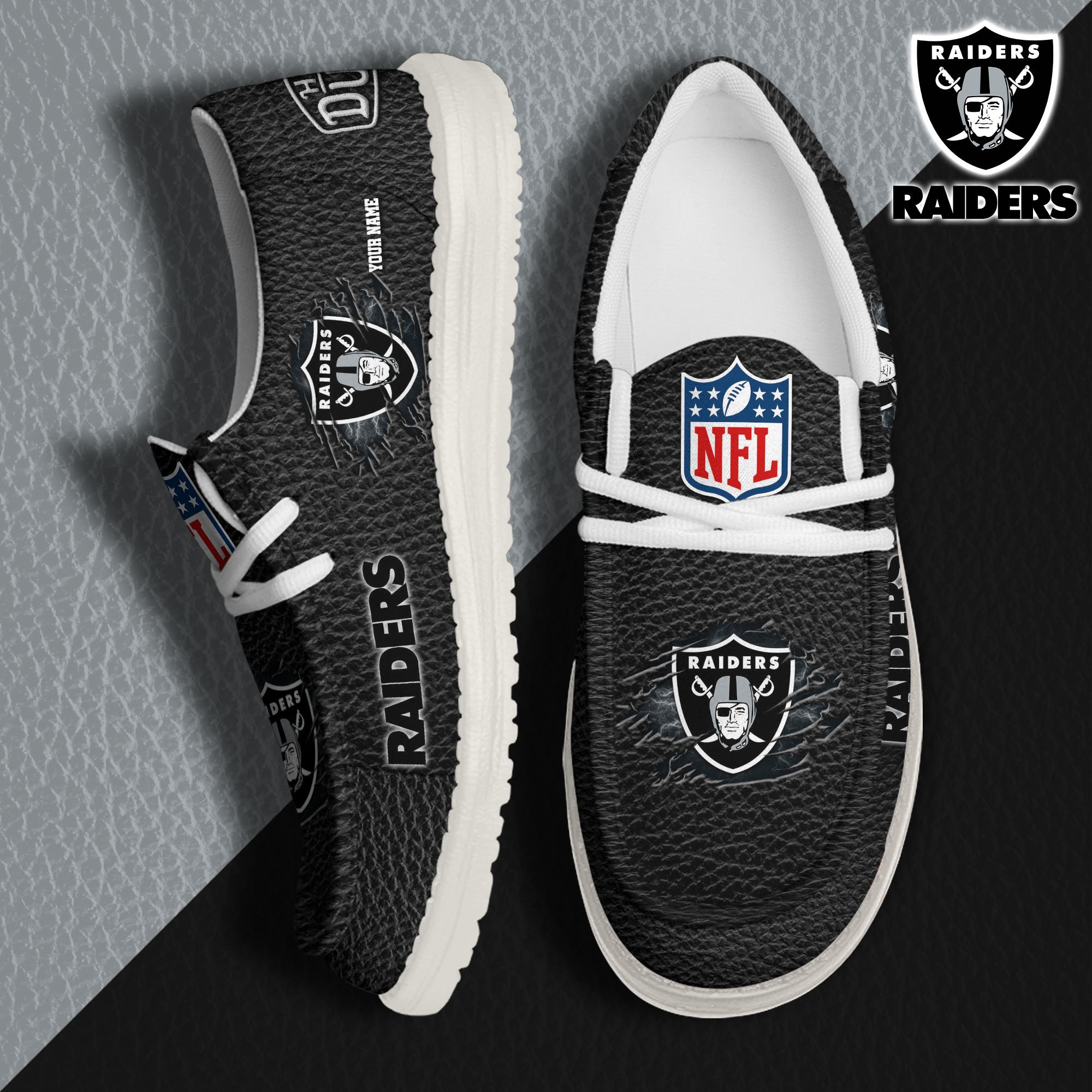 01 Las Vegas Raiders Hey Dude Canvas Loafer Shoes 2024 Version Custom Your Name, Sport Shoes For Lovers, Sport Team Shoes ETRG-61671