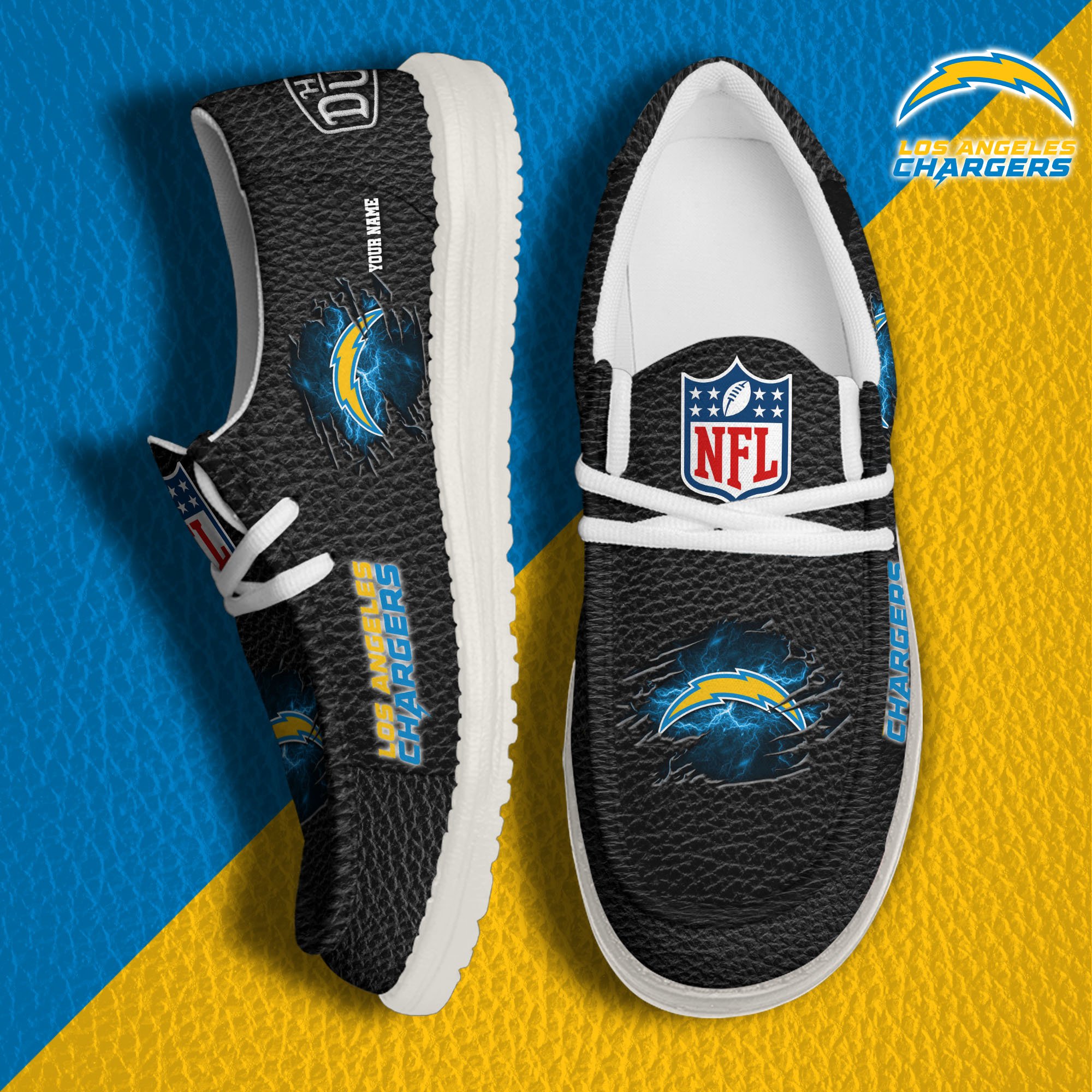 Los Angeles Chargers Hey Dude Canvas Loafer Shoes 2024 Version Custom Your Name, Sport Shoes For Lovers, Sport Team Shoes ETRG-61671