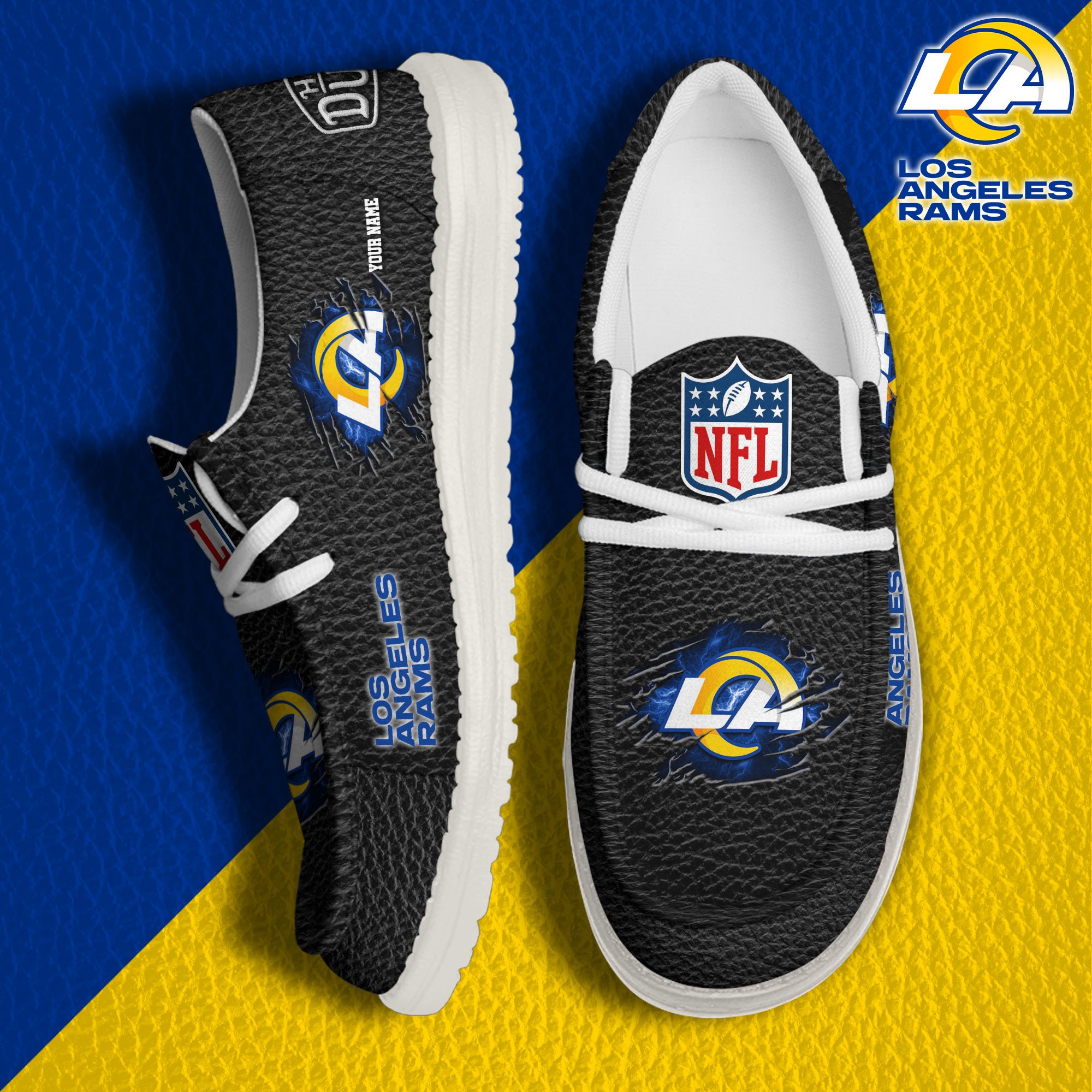 Los Angeles Rams Hey Dude Canvas Loafer Shoes 2024 Version Custom Your Name, Sport Shoes For Lovers, Sport Team Shoes ETRG-61671