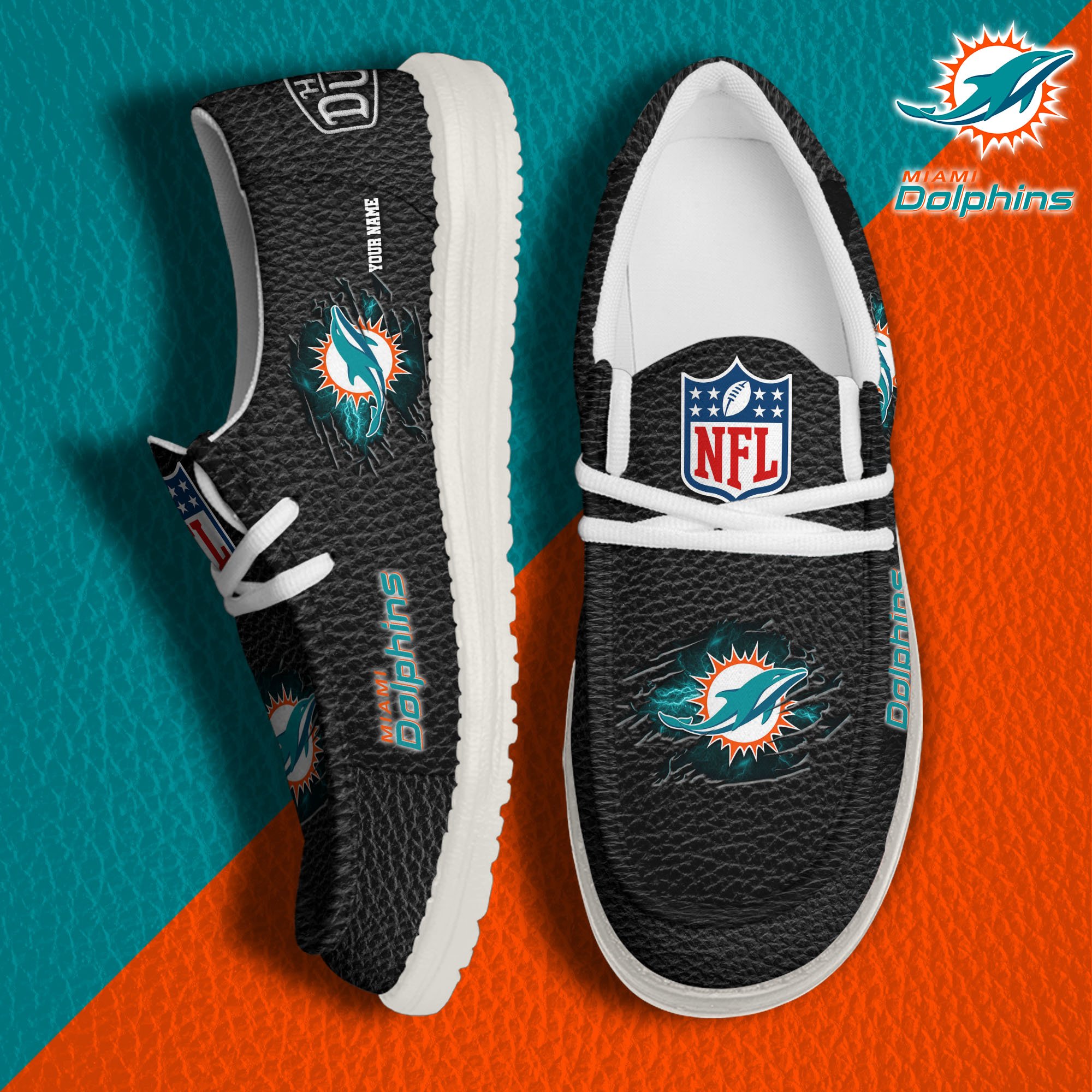 Miami Dolphins Hey Dude Canvas Loafer Shoes 2024 Version Custom Your Name, Sport Shoes For Lovers, Sport Team Shoes ETRG-61671