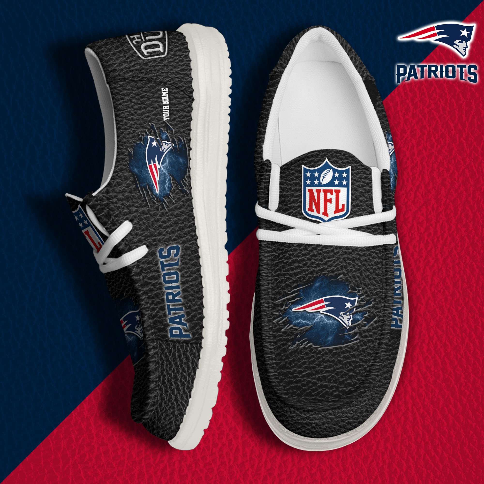 New England Patriots Hey Dude Canvas Loafer Shoes 2024 Version Custom Your Name, Sport Shoes For Lovers, Sport Team Shoes ETRG-61671