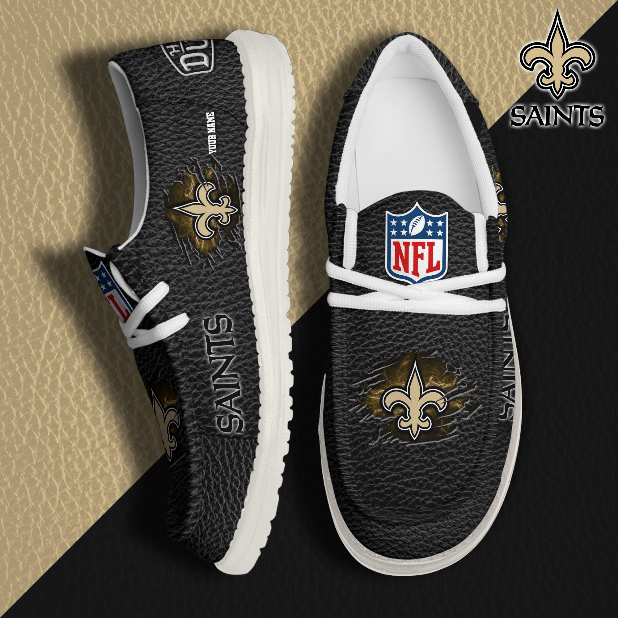 New Orleans Saints Hey Dude Canvas Loafer Shoes 2024 Version Custom Your Name, Sport Shoes For Lovers, Sport Team Shoes ETRG-61671