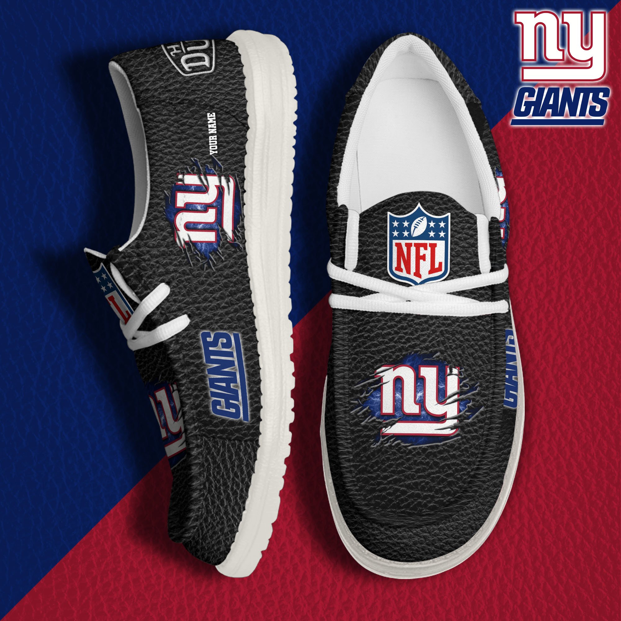 New York Giants Hey Dude Canvas Loafer Shoes 2024 Version Custom Your Name, Sport Shoes For Lovers, Sport Team Shoes ETRG-61671