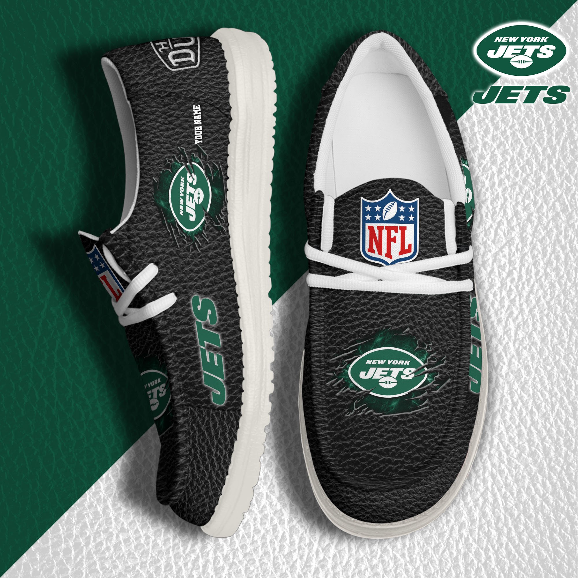 New York Jets Hey Dude Canvas Loafer Shoes 2024 Version Custom Your Name, Sport Shoes For Lovers, Sport Team Shoes ETRG-61671