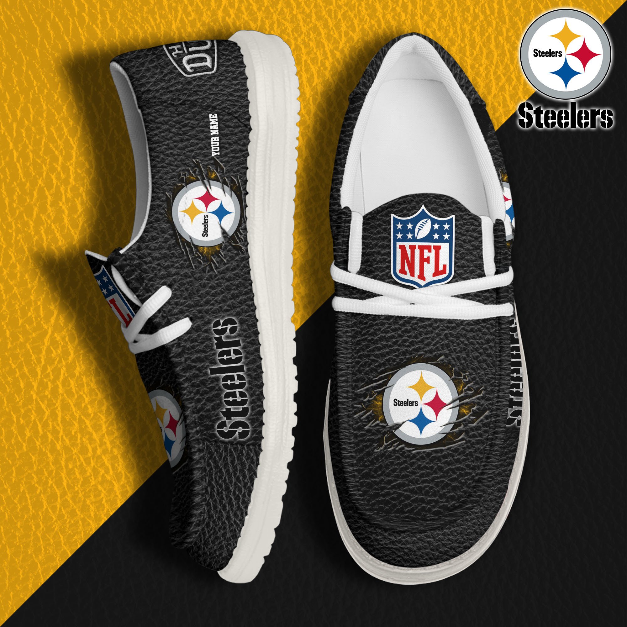 01 Pittsburgh Steelers Hey Dude Canvas Loafer Shoes 2024 Version Custom Your Name, Sport Shoes For Lovers, Sport Team Shoes ETRG-61671