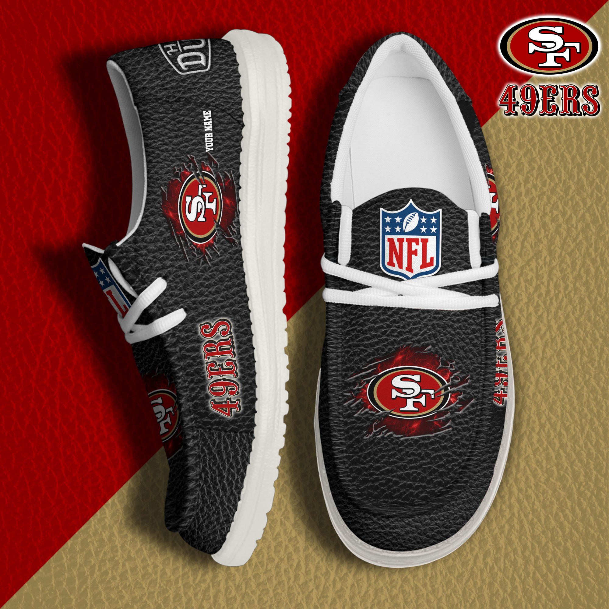 01 San Francisco 49ers Hey Dude Canvas Loafer Shoes 2024 Version Custom Your Name, Sport Shoes For Lovers, Sport Team Shoes ETRG-61671