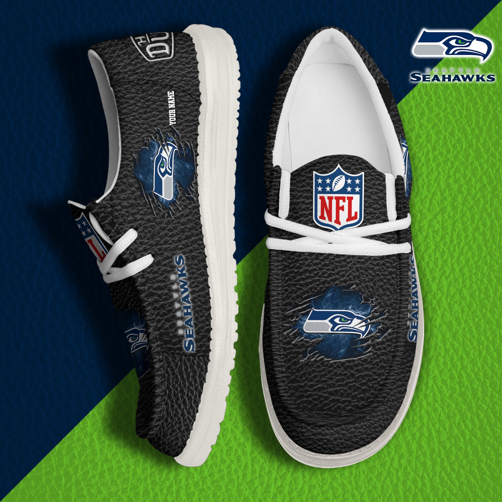 Seattle Seahawks Hey Dude Canvas Loafer Shoes 2024 Version Custom Your Name, Sport Shoes For Lovers, Sport Team Shoes ETRG-61671