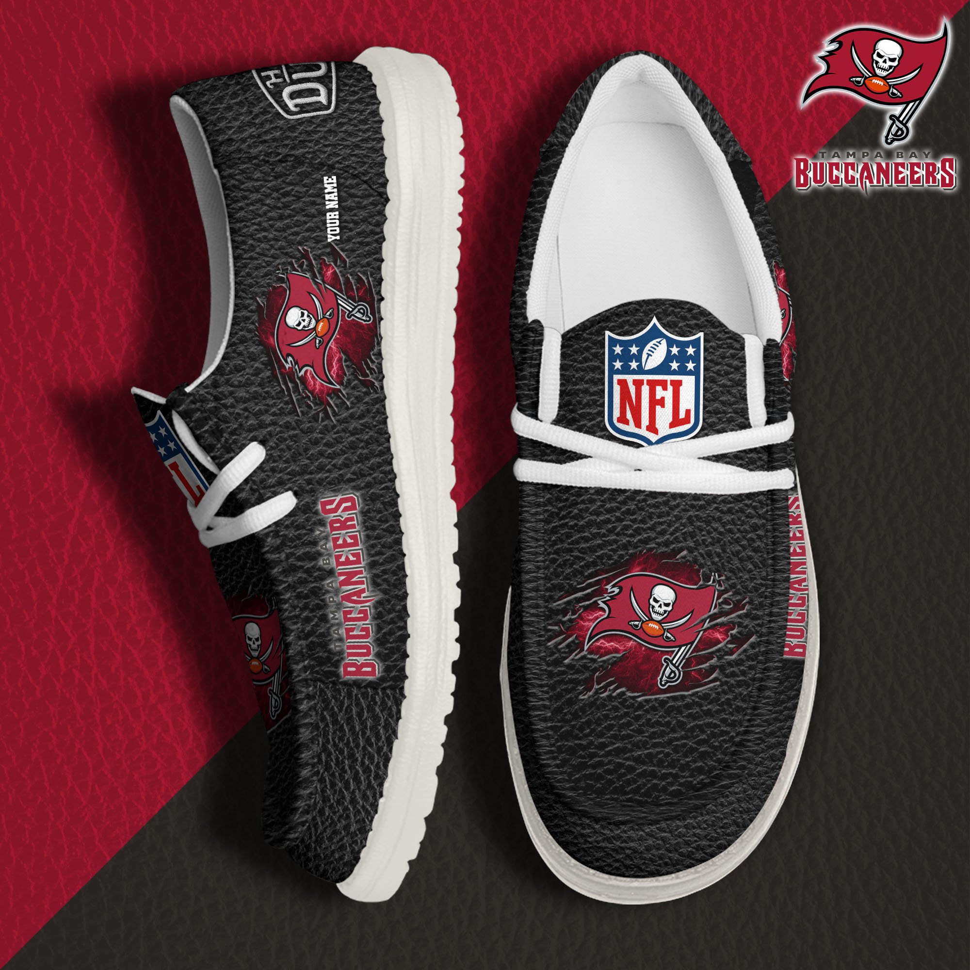 Tampa Bay Buccaneers Hey Dude Canvas Loafer Shoes 2024 Version Custom Your Name, Sport Shoes For Lovers, Sport Team Shoes ETRG-61671