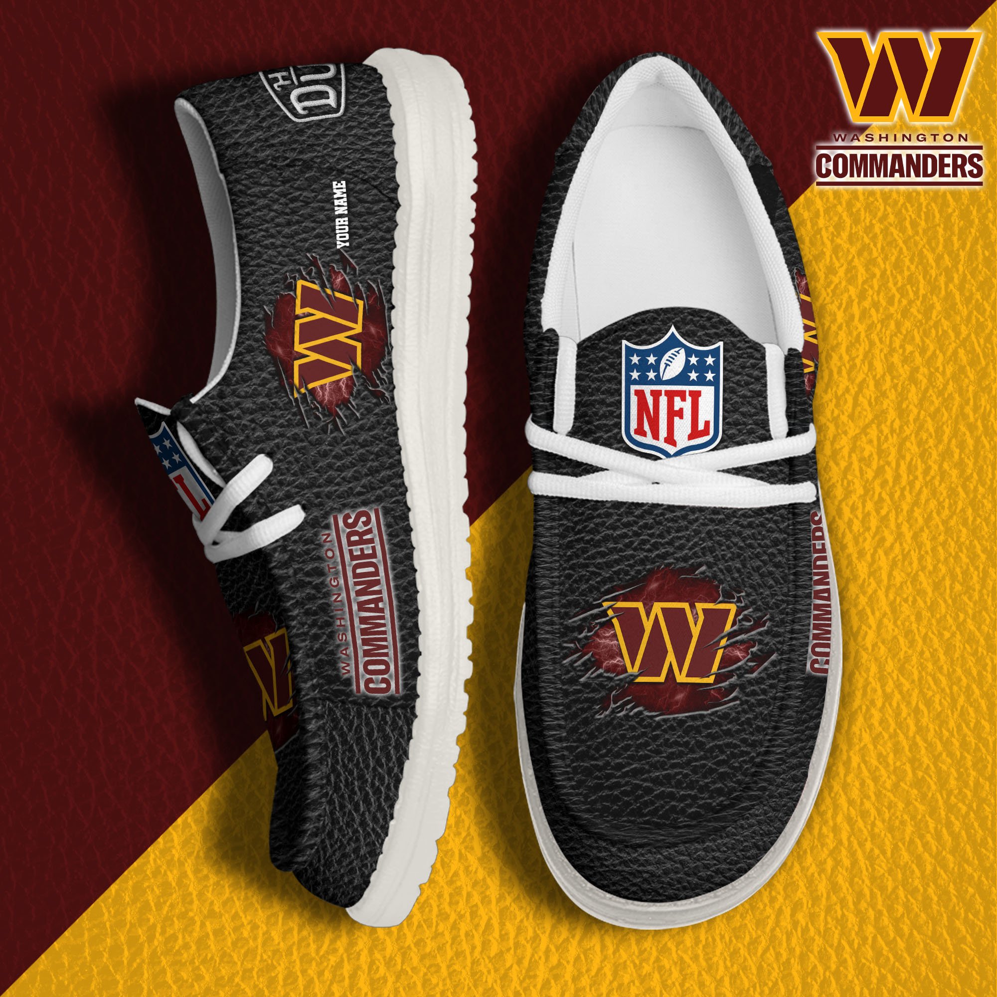 01 Washington Commanders Hey Dude Canvas Loafer Shoes 2024 Version Custom Your Name, Sport Shoes For Lovers, Sport Team Shoes ETRG-61671