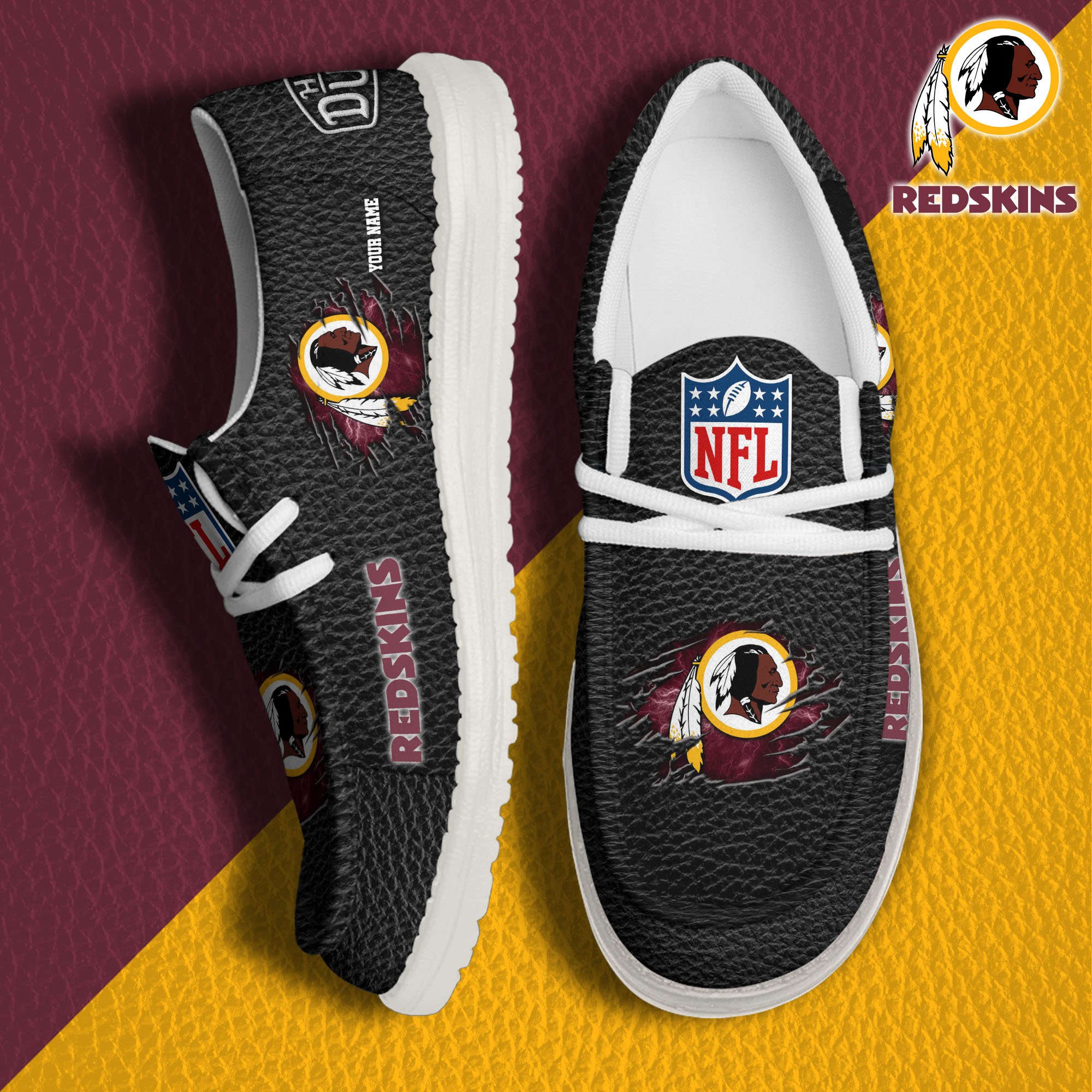 01 Washington Redskins Hey Dude Canvas Loafer Shoes 2024 Version Custom Your Name, Sport Shoes For Lovers, Sport Team Shoes ETRG-61671