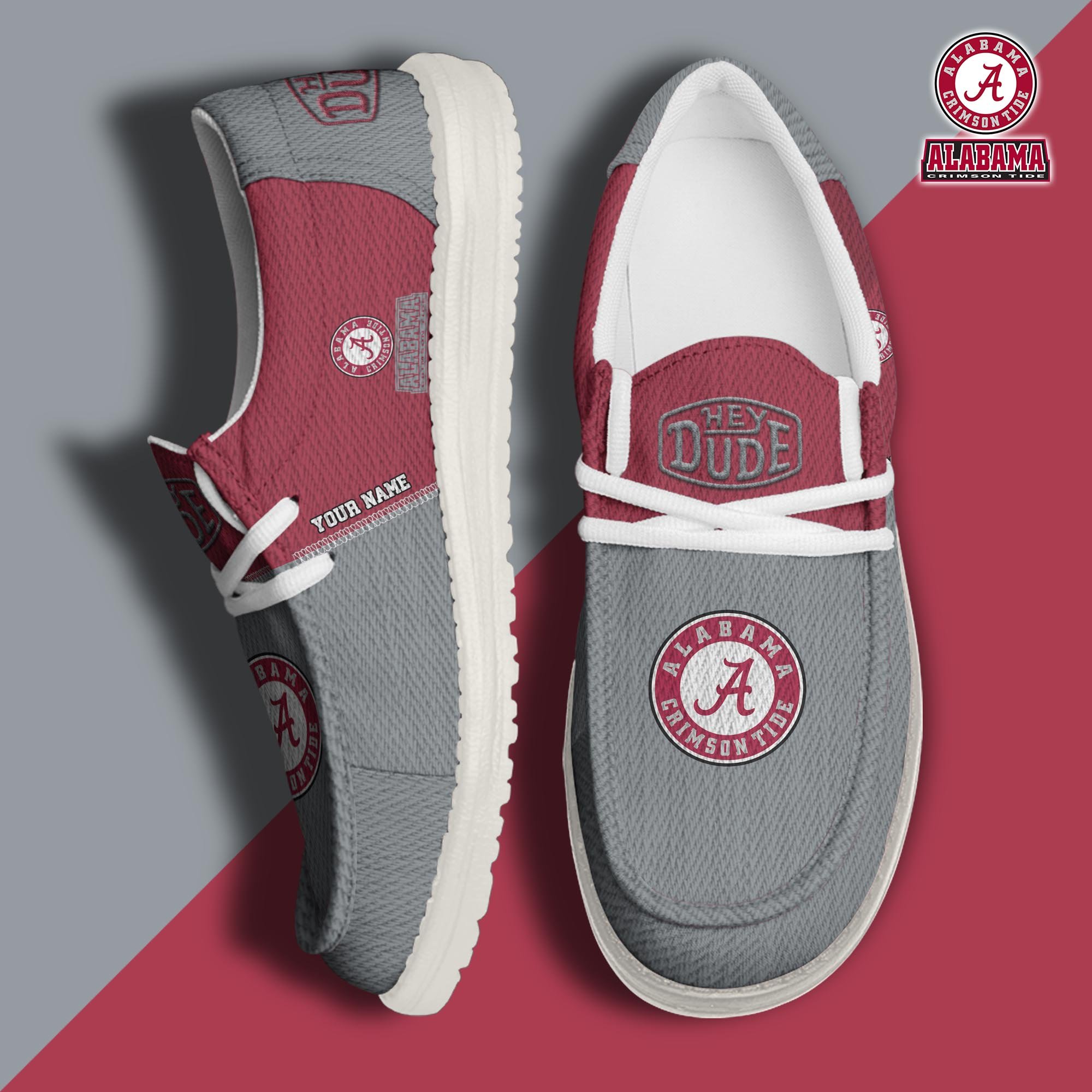 Alabama Crimson Tide Hey Dude Canvas Loafer Shoes 2024 Version Custom Your Name, Football Shoes For Fans, Sport Gifts ETRG-61840