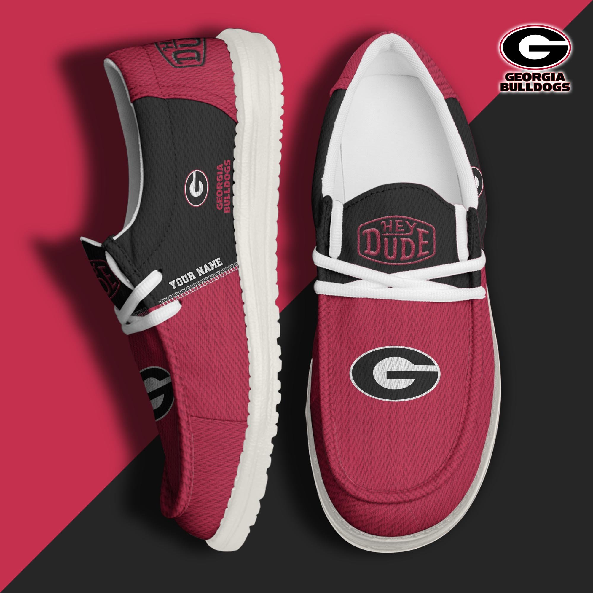 Georgia Bulldogs Hey Dude Canvas Loafer Shoes 2024 Version Custom Your Name, Football Shoes For Fans, Sport Gifts ETRG-61840