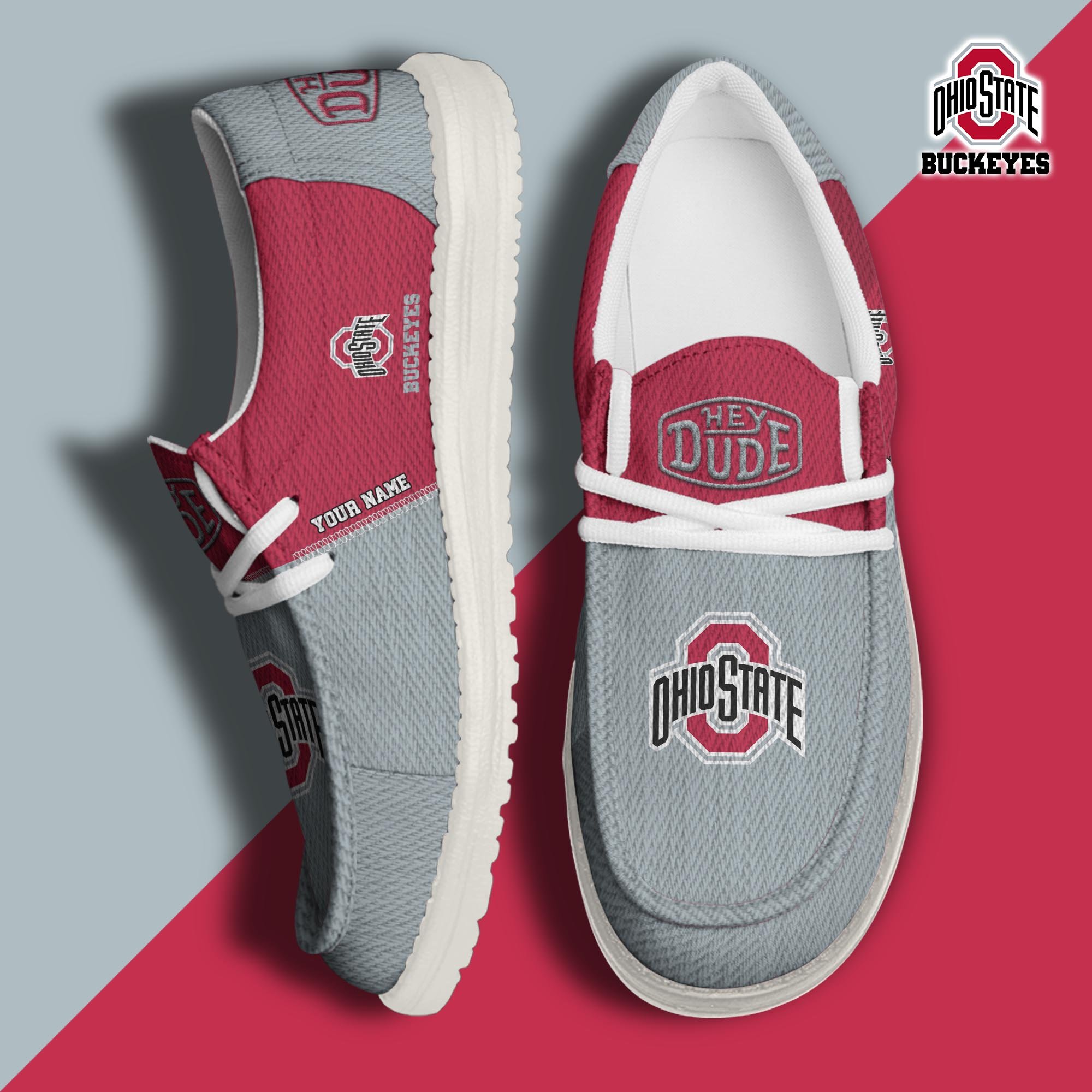 Ohio State Buckeyes Hey Dude Canvas Loafer Shoes Custom Your Name, Football Shoes For Fans, Sport Gifts ETRG-61840