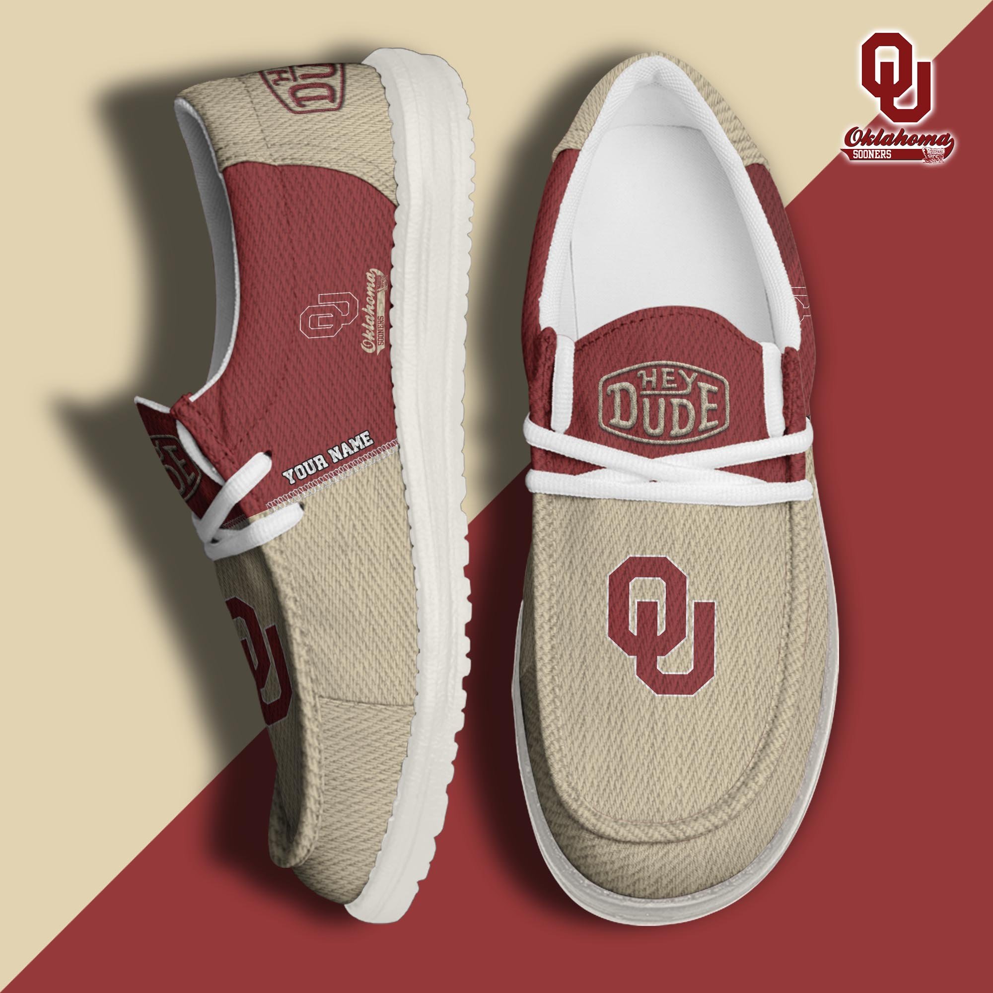 Oklahoma Sooners Hey Dude Canvas Loafer Shoes Custom Your Name, Football Shoes For Fans, Sport Gifts ETRG-61840