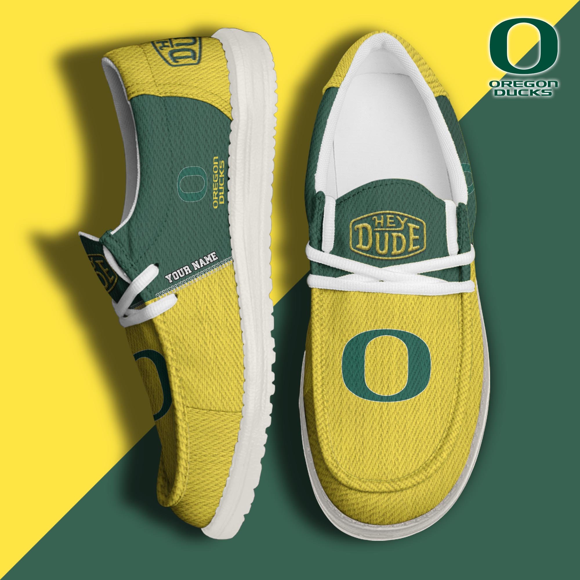 Oregon Ducks Hey Dude Canvas Loafer Shoes Custom Your Name, Football Shoes For Fans, Sport Gifts ETRG-61840