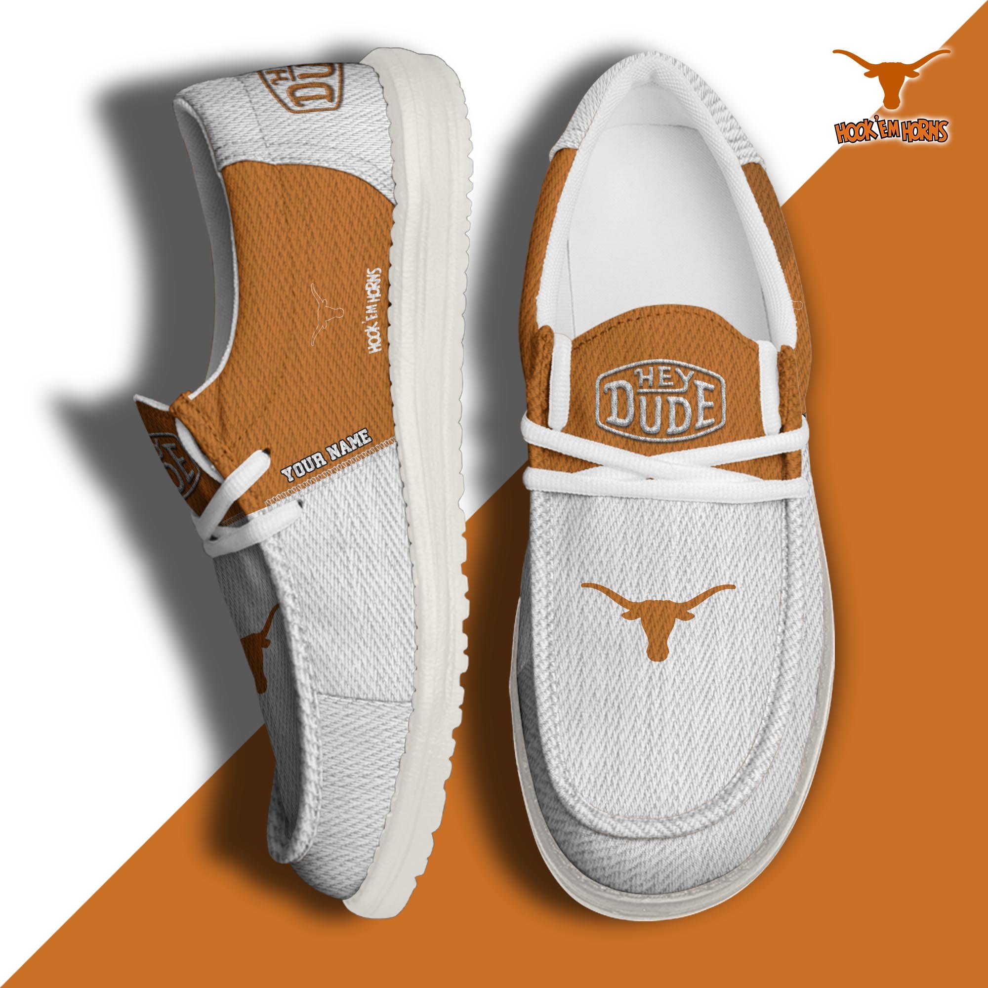 Texas Longhorns Hey Dude Canvas Loafer Shoes Custom Your Name, Football Shoes For Fans, Sport Gifts ETRG-61840