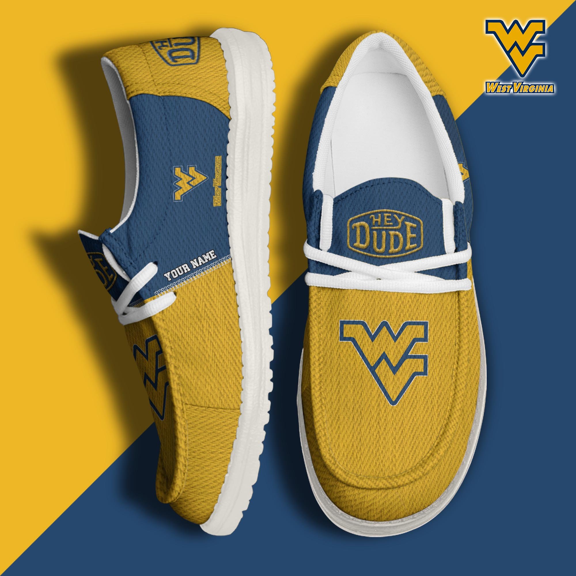 West Virginia Mountaineers Hey Dude Canvas Loafer Shoes 2024 Version Custom Your Name, Football Shoes For Fans, Sport Gifts ETRG-61840