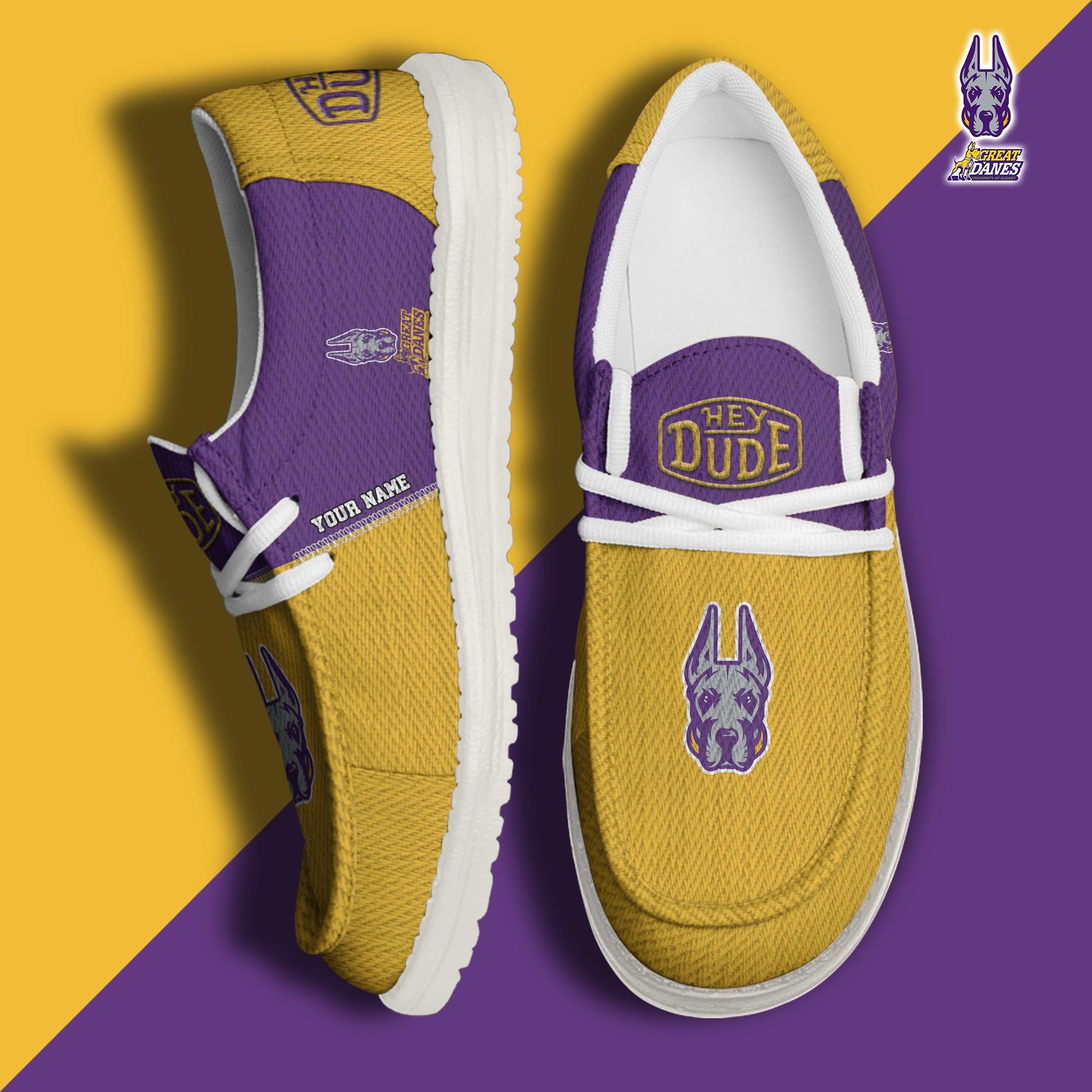 Albany Great Danes Hey Dude Canvas Loafer Shoes 2024 Version Custom Your Name, Football Shoes For Fans, Sport Gifts ETRG-61840