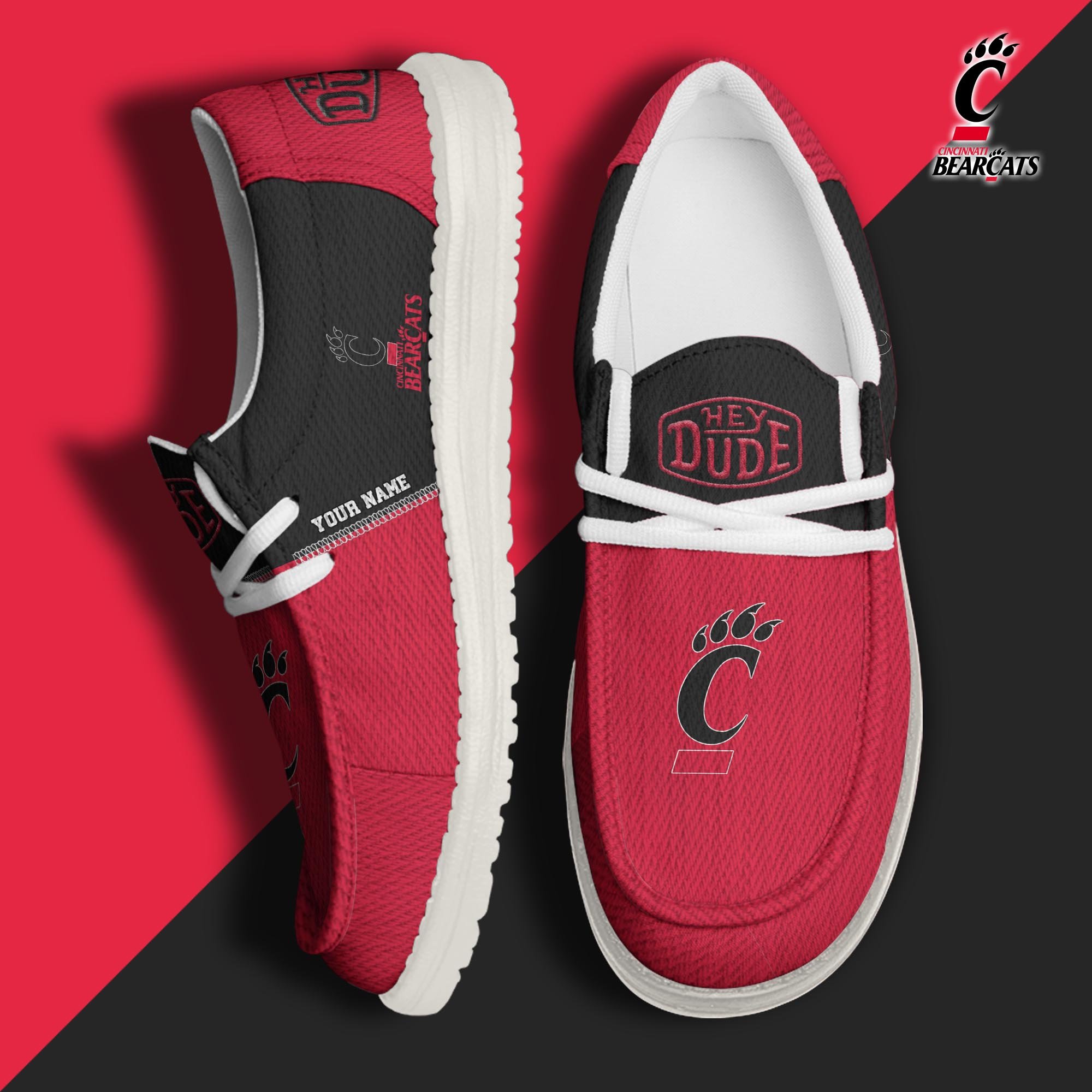 Cincinnati Bearcats Hey Dude Canvas Loafer Shoes 2024 Version Custom Your Name, Football Shoes For Fans, Sport Gifts ETRG-61840