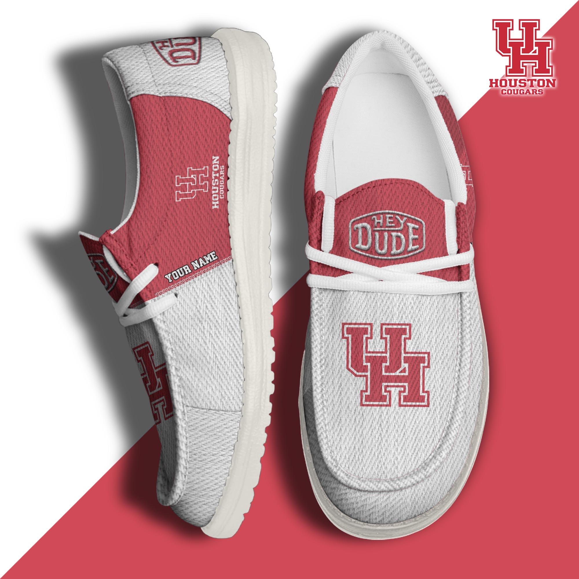 Houston Cougars Hey Dude Canvas Loafer Shoes 2024 Version Custom Your Name, Football Shoes For Fans, Sport Gifts ETRG-61840